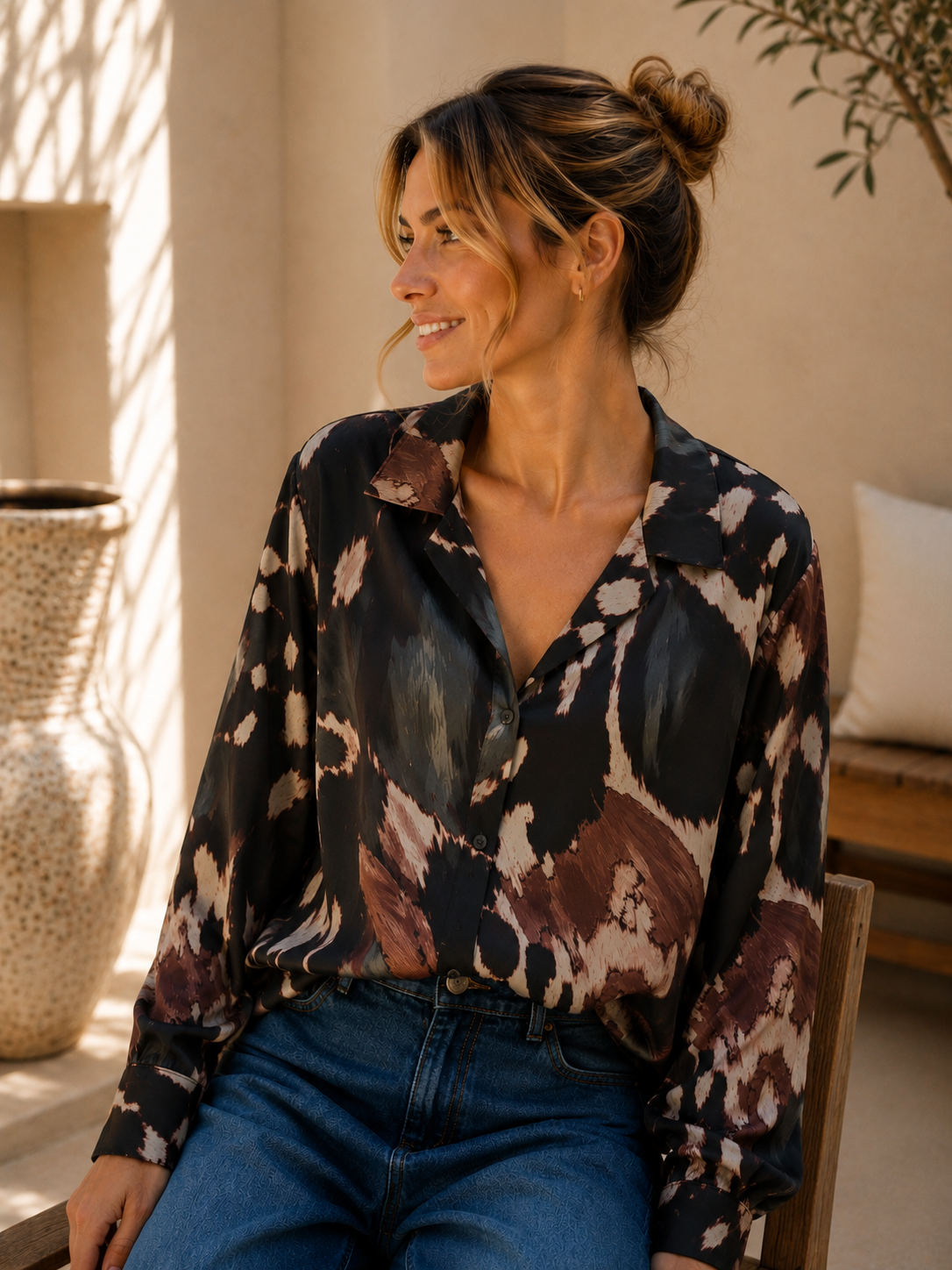 Kofferbluse Bluse Olivia – Edle Kofferbluse mit afro Muster –  Made in Italy Gr 34-42