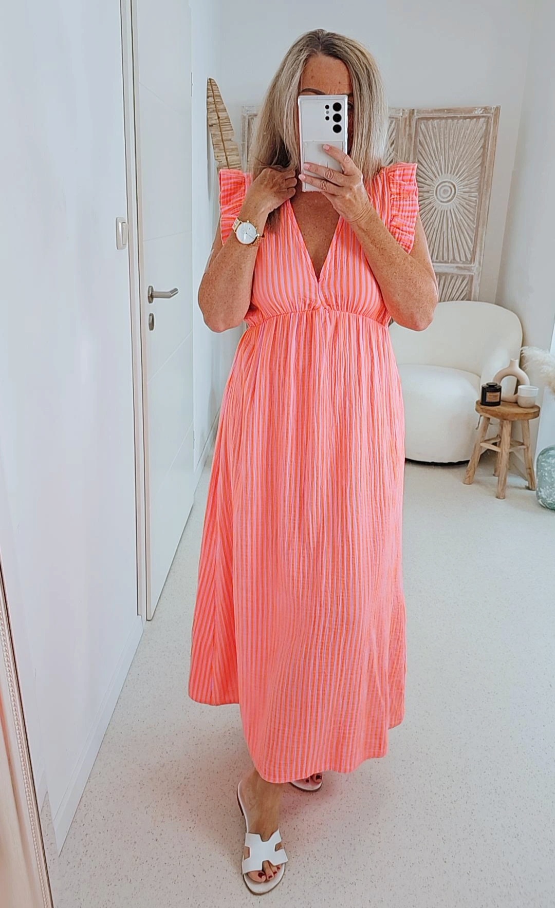 MUSSELIN STRIPES  KLEID ZOE 34 - 42 Made in Italy ärmellos Rüsche