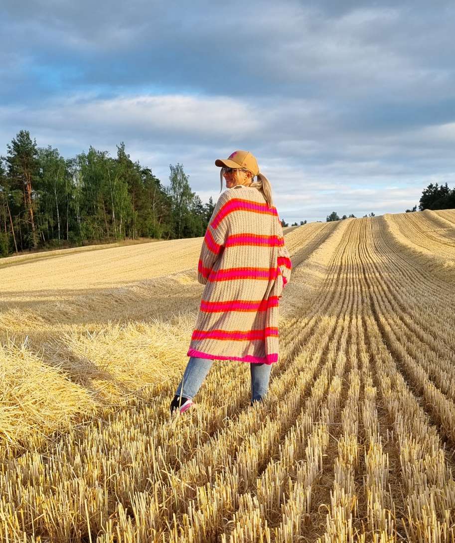 LONG KNIT CARDIGAN MYKONOS STRIPES BEIGE langer Strick Mantel Jacke Made in Italy Streifen 34-42 LONG KNIT CARDIGAN MYKONOS STRIPES BEIGE langer Strick Mantel Jacke Made in Italy Streifen 34-42
