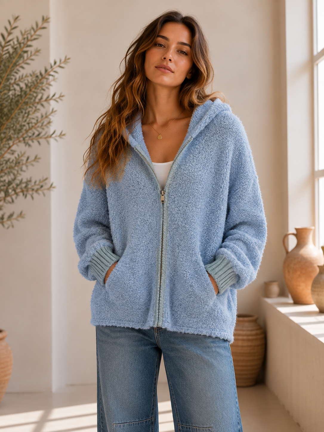 Kapuzen-Cardigan Boucle I SJ0025 I Made in Italy 34-40/42 Strickjacke