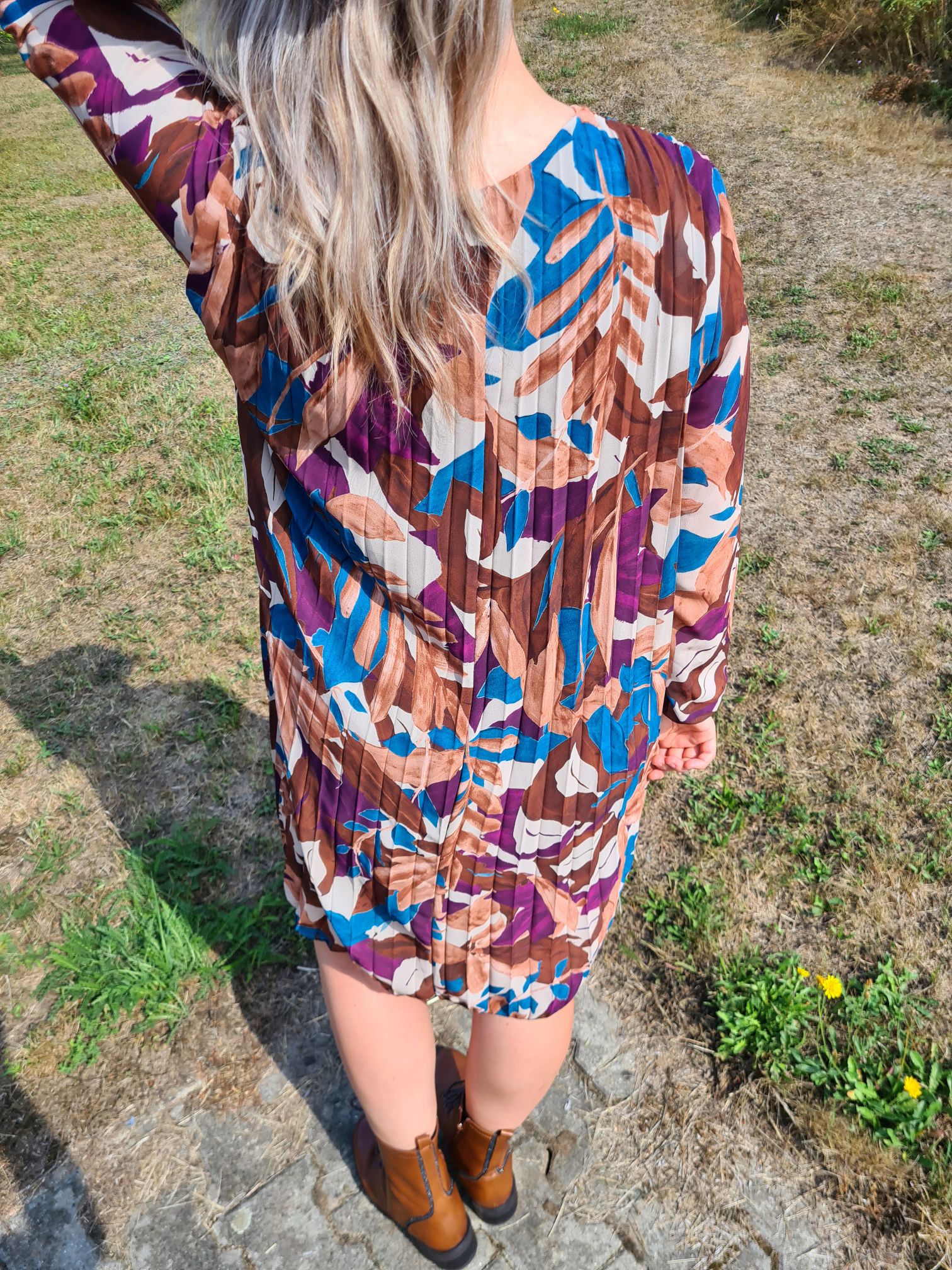PLISSEE DRESS GINA LEAVES PETROL 36-42 Made in Italy Plissee Herbst Kleid PLISSEE DRESS GINA LEAVES PETROL 36-42 Made in Italy Plissee Herbst Kleid