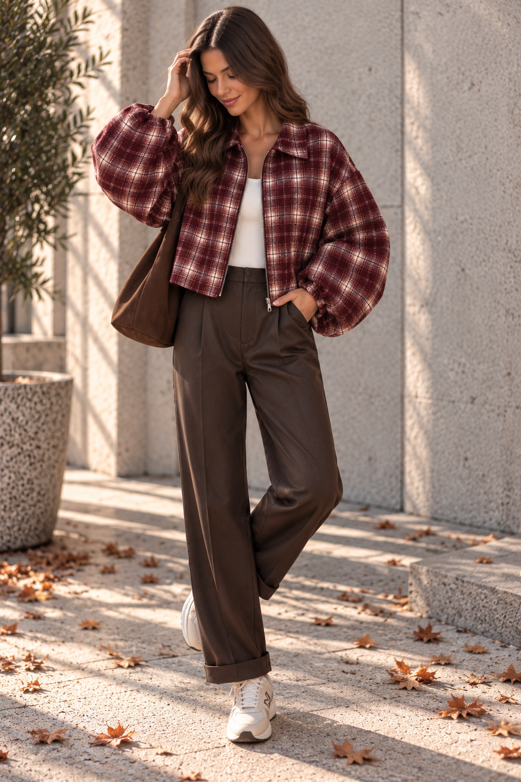 Flanell-Karojacke mit Ballonärmeln I J0133 I 34-44 I Made in Italy