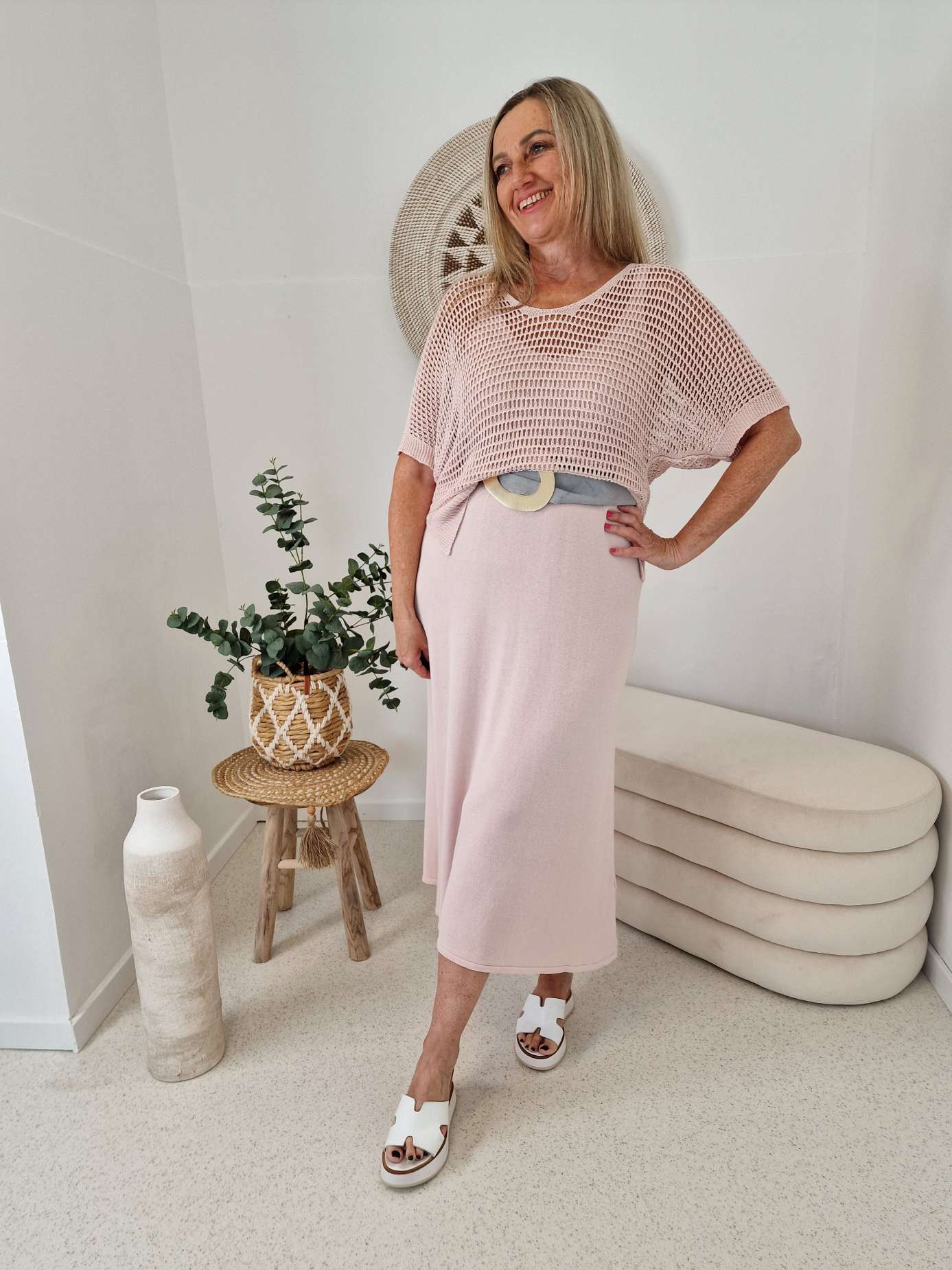 Edles STRICK SET ZOEY KLEID  LOCHSTRICK PULLOVER Rosa 2 Teiler 34-40