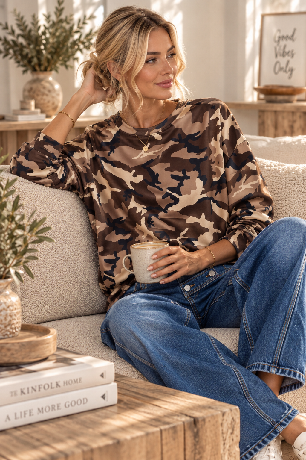 🤎 Camouflage Butterstoff Oversize Sweatshirt mit Statement-Patch | SW0100 | Made in Italy