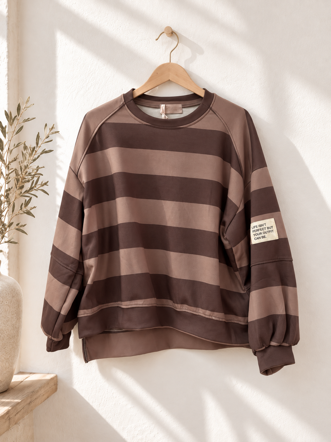 Sweater Butterstoff mit Blockstreifen & Patch I SW0070 I Made in Italy 34-42/44 Sweatshirt