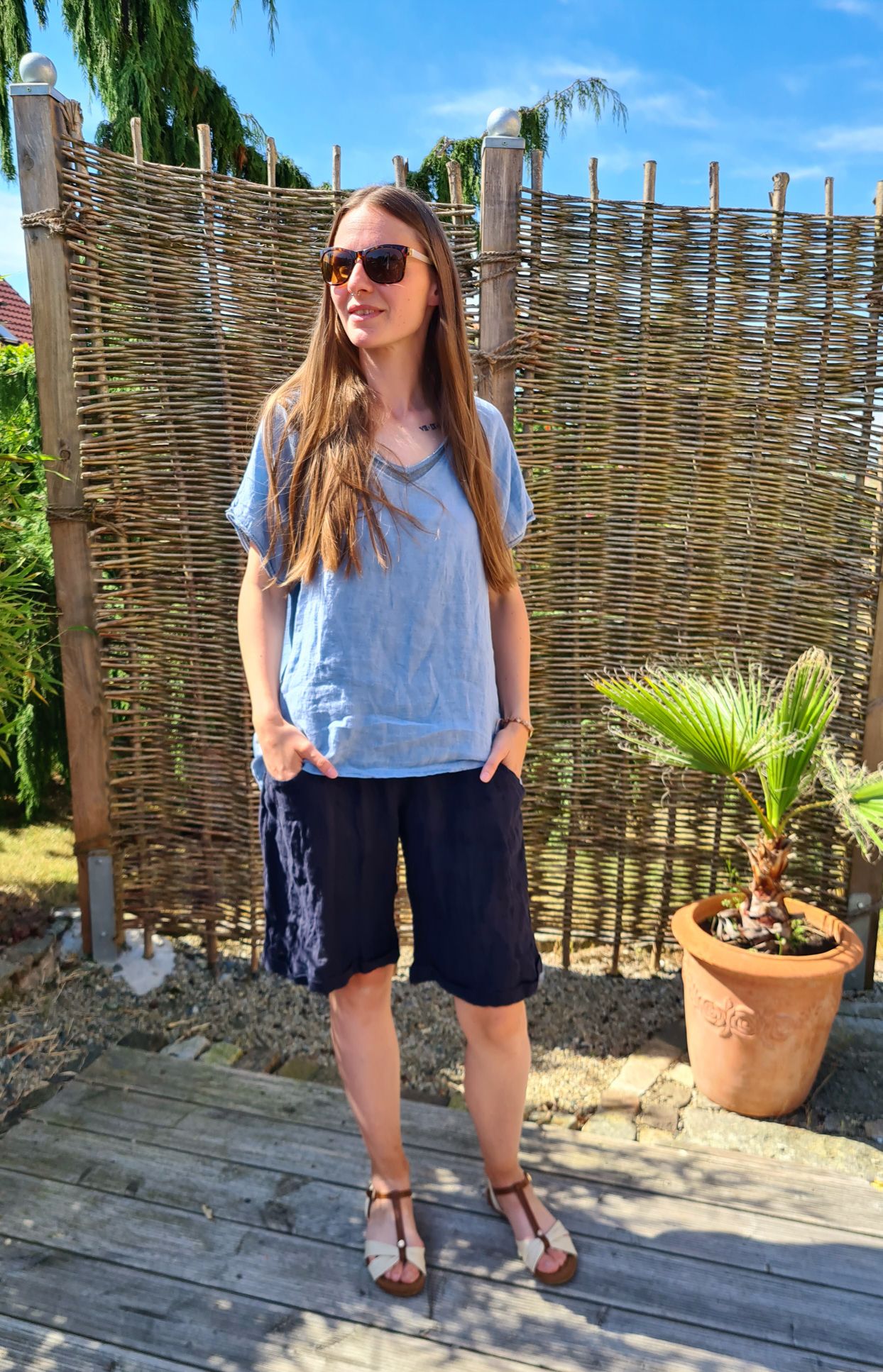 BASIC LINEN SHIRT MERIDA BLAU 34-42 Made in Italy Basic Leinen Kurzarm T-Shirt BASIC LINEN SHIRT MERIDA BLAU 34-42 Made in Italy Basic Leinen Kurzarm T-Shirt