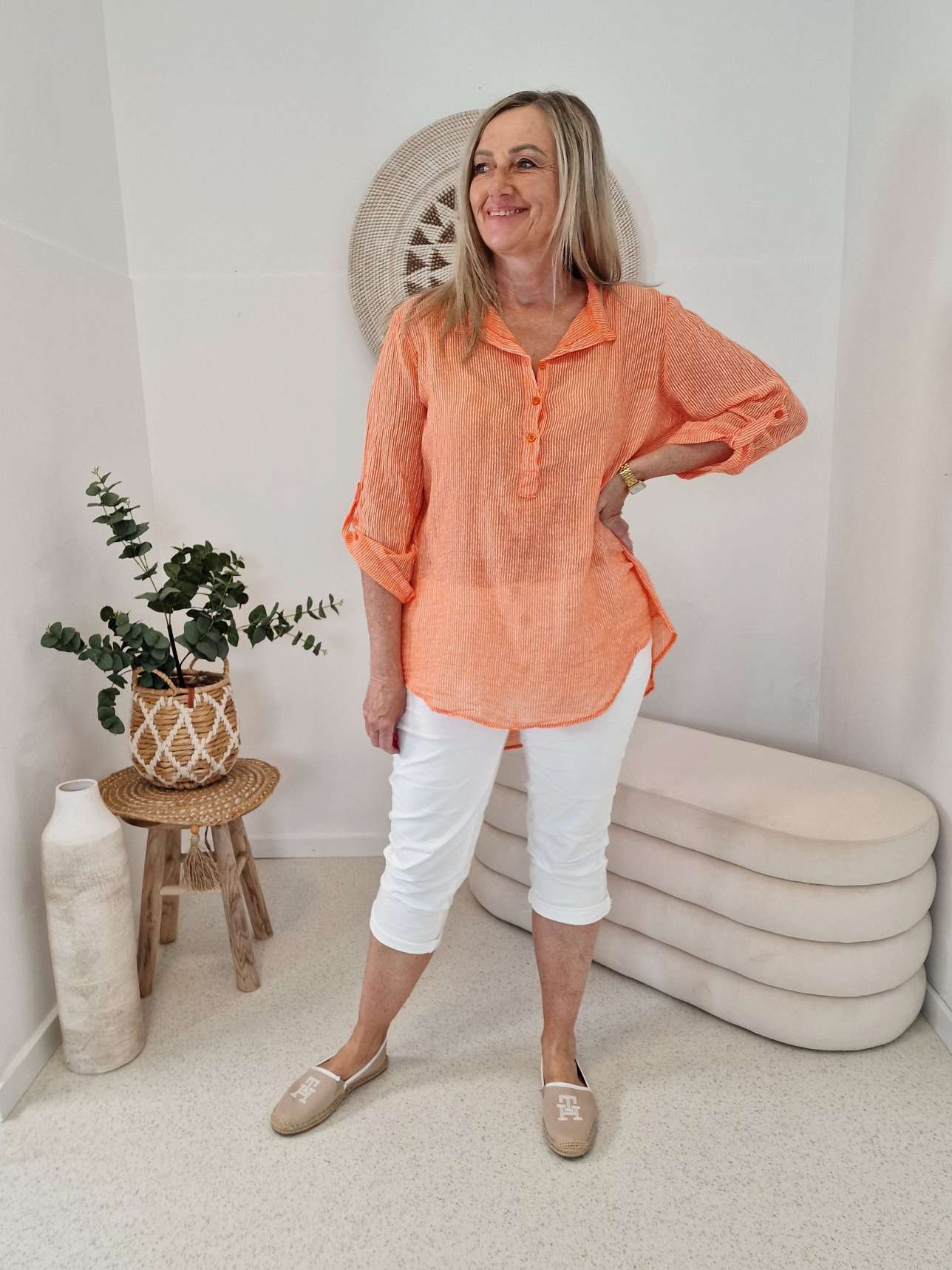 ZARTE STREIFEN BLUSE BELINDE ORANGE 34-42 langarm Bluse Shirt ZARTE STREIFEN BLUSE BELINDE ORANGE 34-42 langarm Bluse Shirt