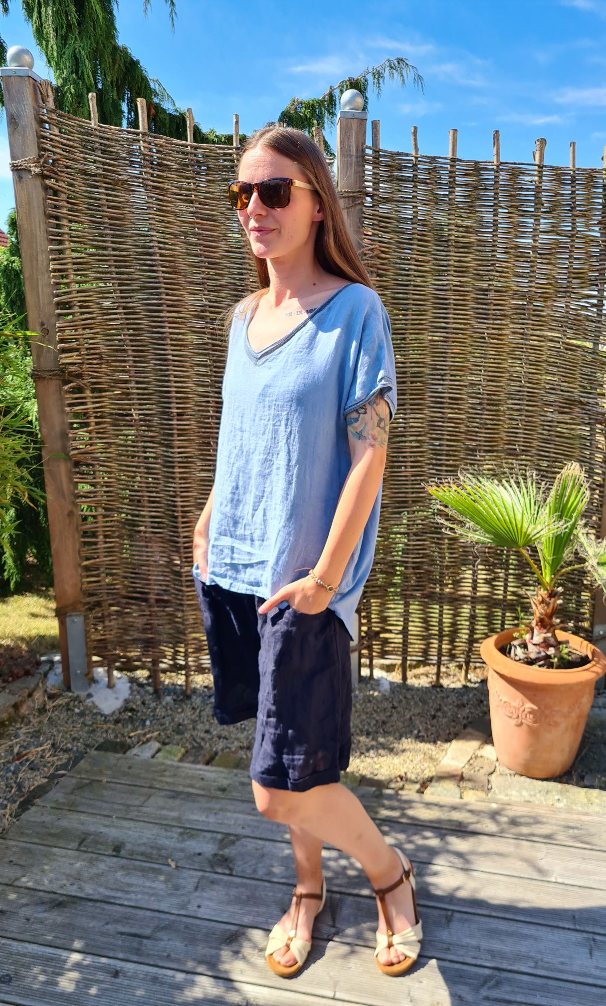 BASIC LINEN SHIRT MERIDA BLAU 34-42 Made in Italy Basic Leinen Kurzarm T-Shirt BASIC LINEN SHIRT MERIDA BLAU 34-42 Made in Italy Basic Leinen Kurzarm T-Shirt