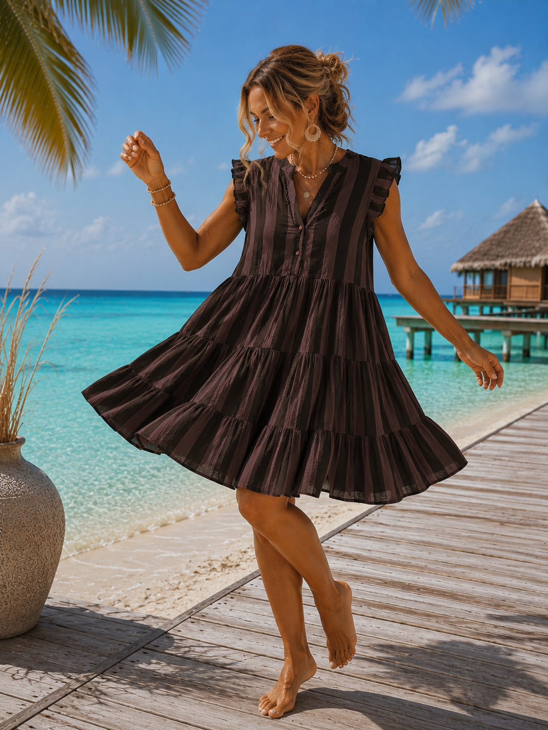 Musselin-Kleid Zelina Blockstreifen Made in Italy 34-42/44