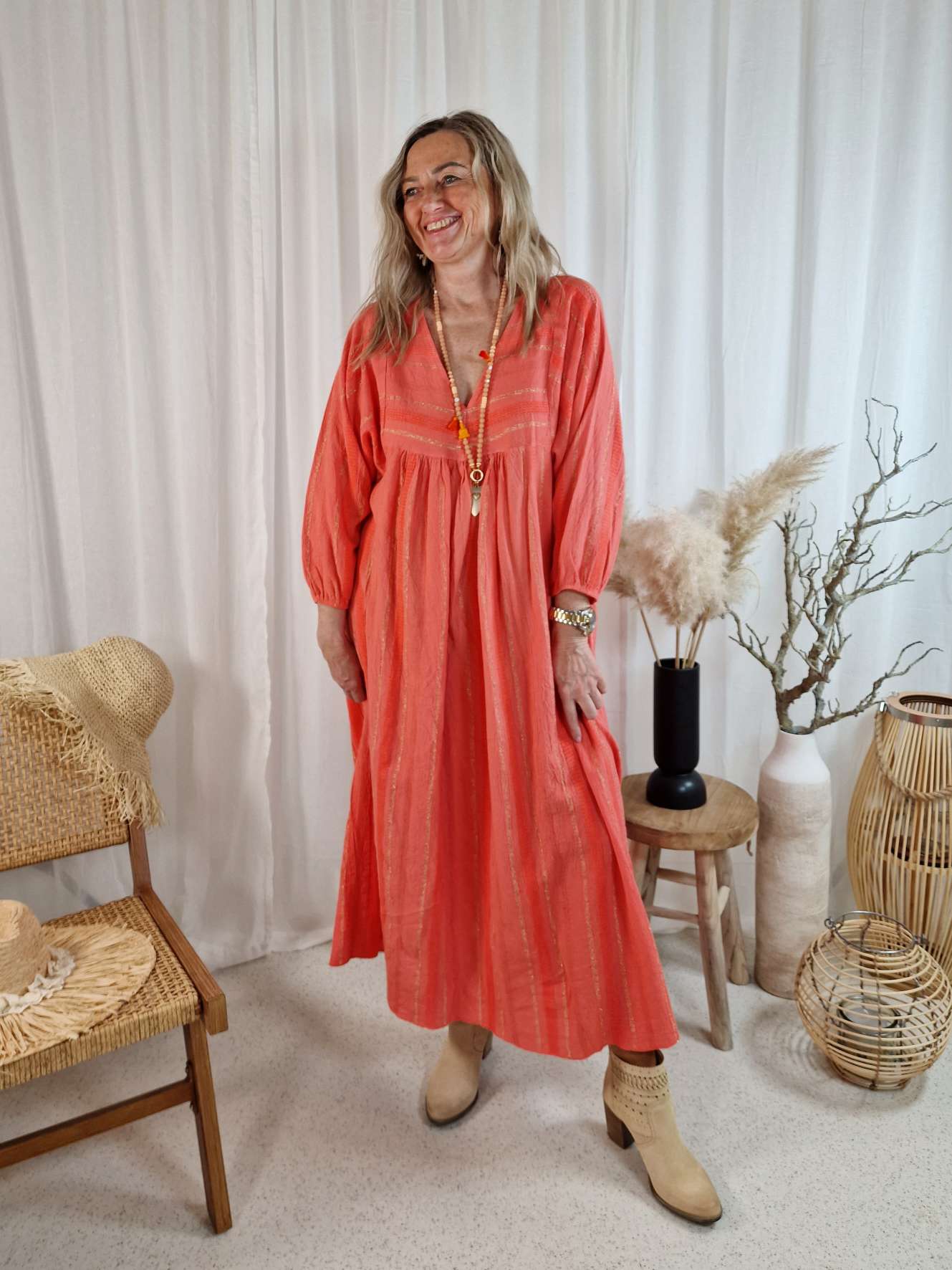MAXI DRESS ANGELA KORALLE 34-42 Made in Italy langes Tunika Kleid Oversize Sommerkleid