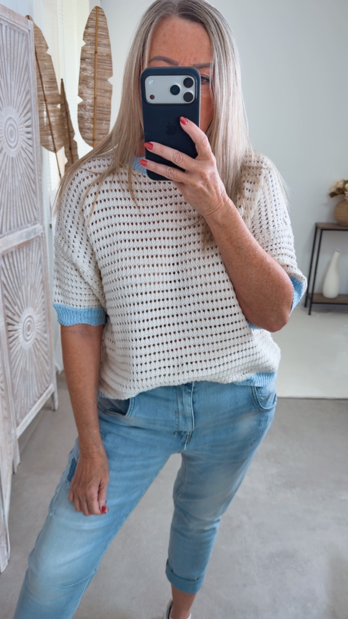 Strick T-Shirt „Ponza" Uni Lochmuster Made in Italy 34-40/42 Pullover