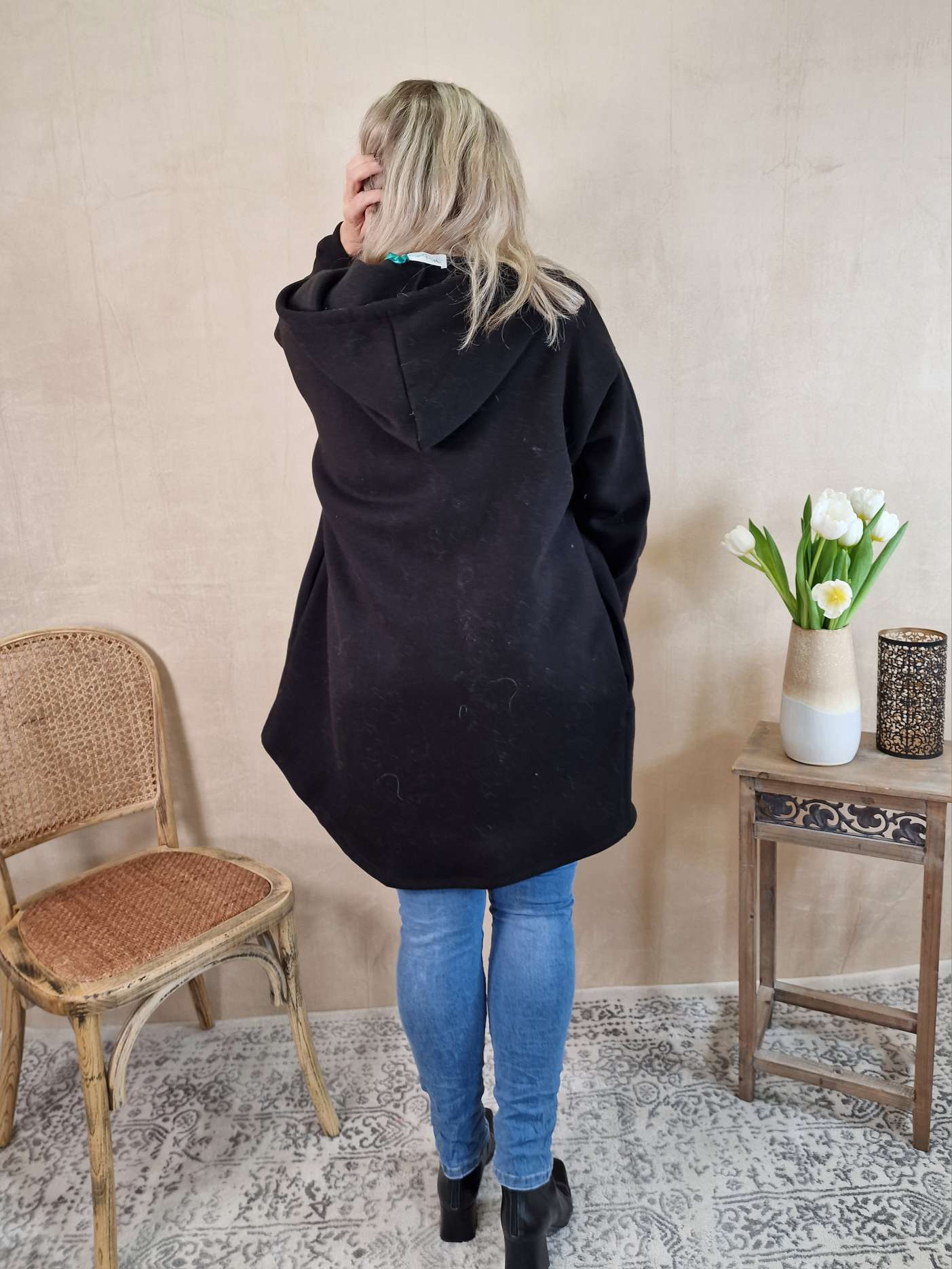 HOODIE SWEATER JACKE CARLO SCHWARZ 34-42 Made in Italy Oversize lange Sweatshirtjacke HOODIE SWEATER JACKE CARLO SCHWARZ 34-42 Made in Italy Oversize lange Sweatshirtjacke