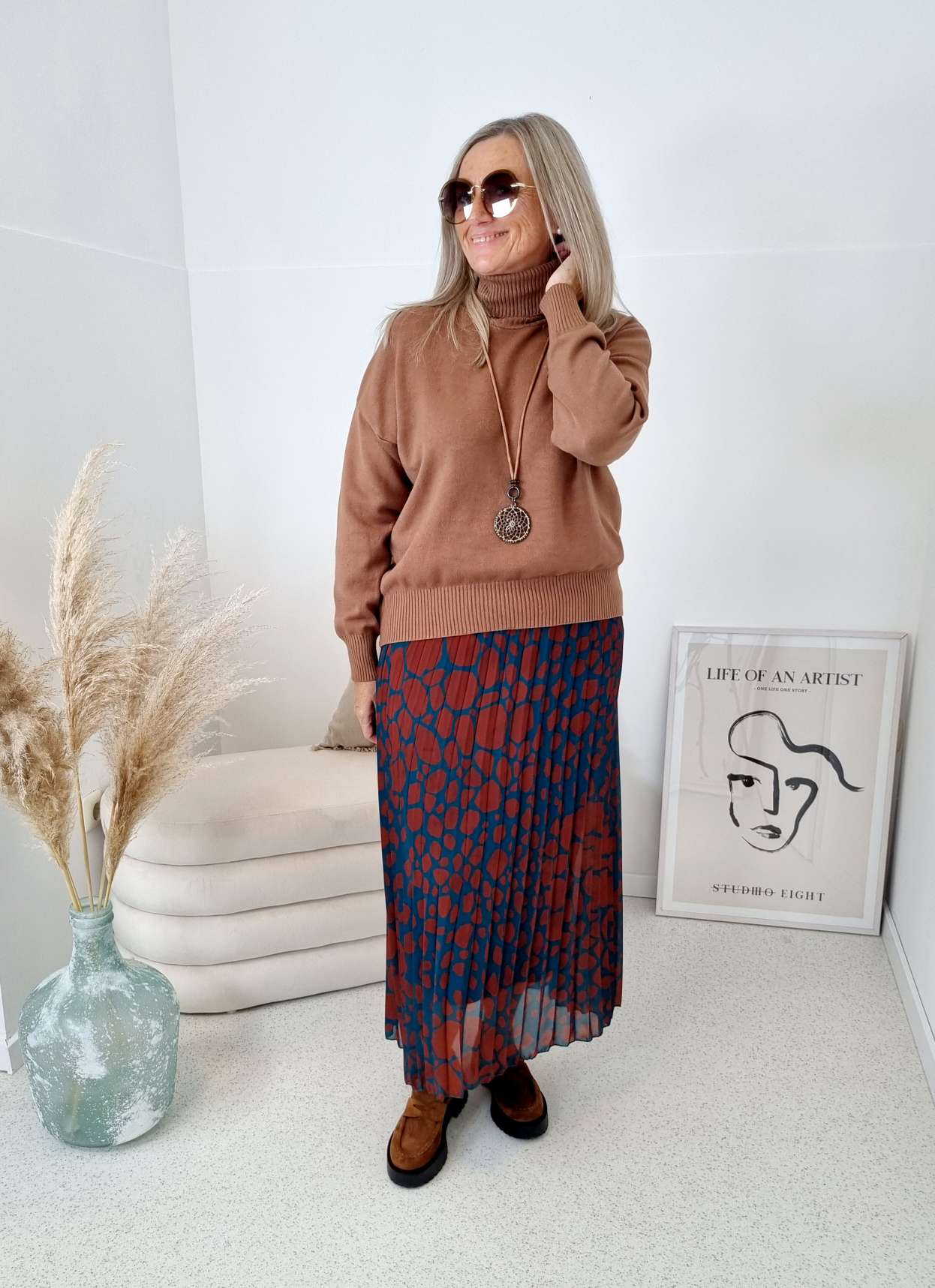 PLISSEE SKIRT ELENA DOTS PETROL Midi Rock Made in Italy 34-40