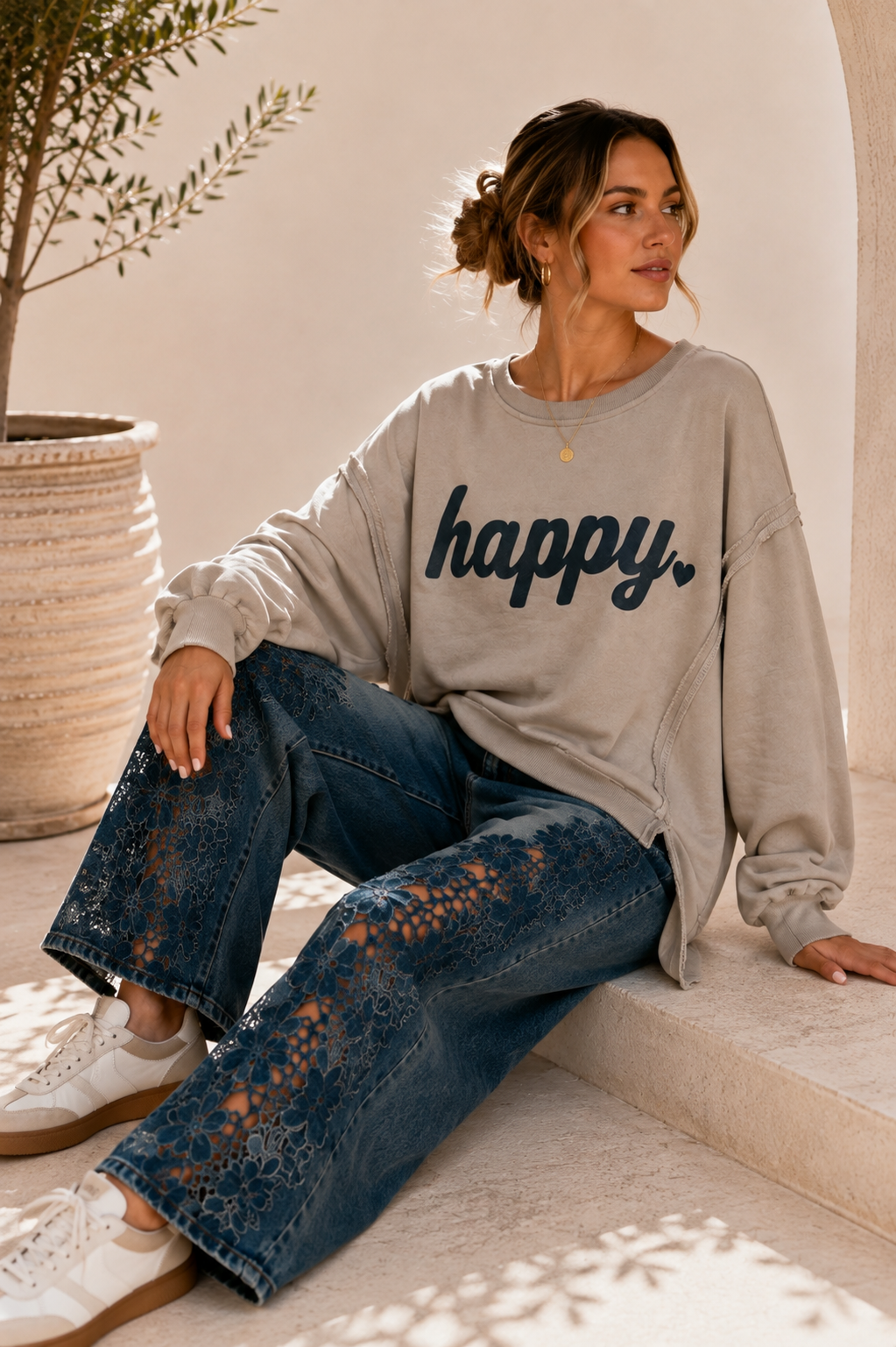 Sweatshirt Nives – Happy Vibes im lässigen Oversize-Look Made in Italy 34-48