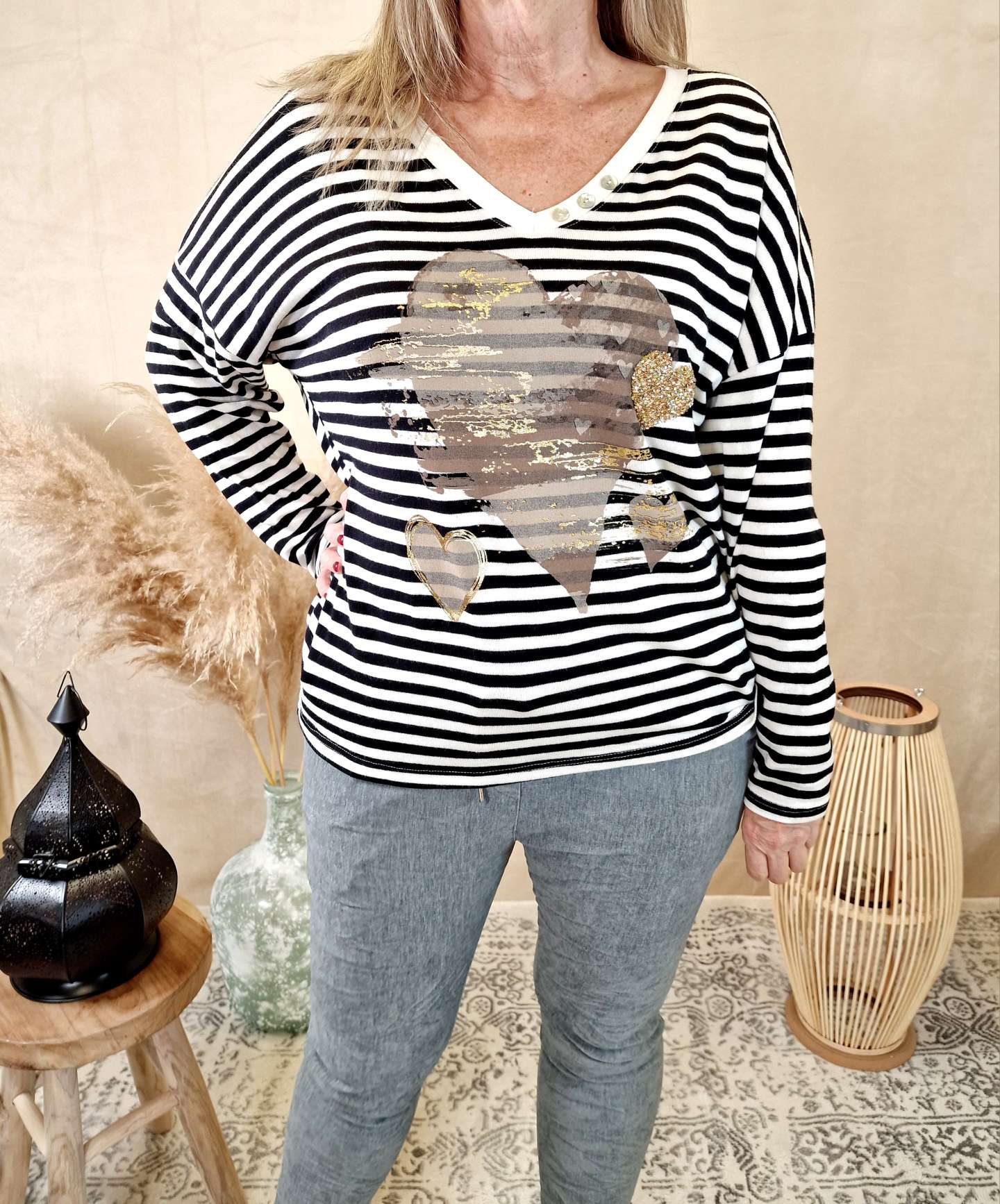LONGSLEEVE SHIRT DANA BIG STRIPES 34-42 Made in Italy Langarm Pullover LONGSLEEVE SHIRT DANA BIG STRIPES 34-42 Made in Italy Langarm Pullover