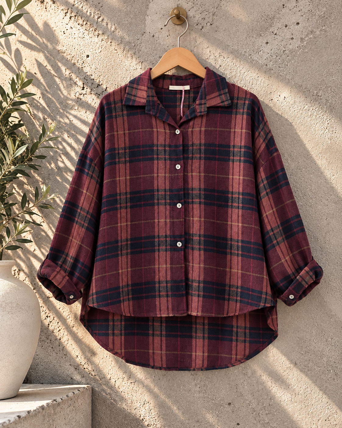 Cozy Flanell Karo Oversize-Bluse I BL0132 I 34-44 I Made in Italy