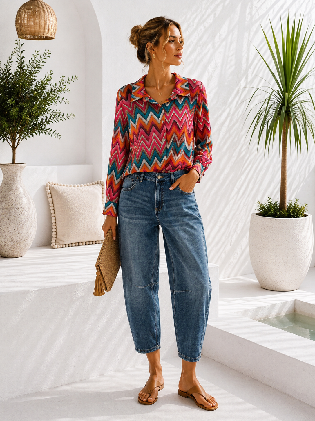 Bluse Esperanza – Edle Kofferbluse mit zickzack  Muster –  Made in Italy Gr 34-42