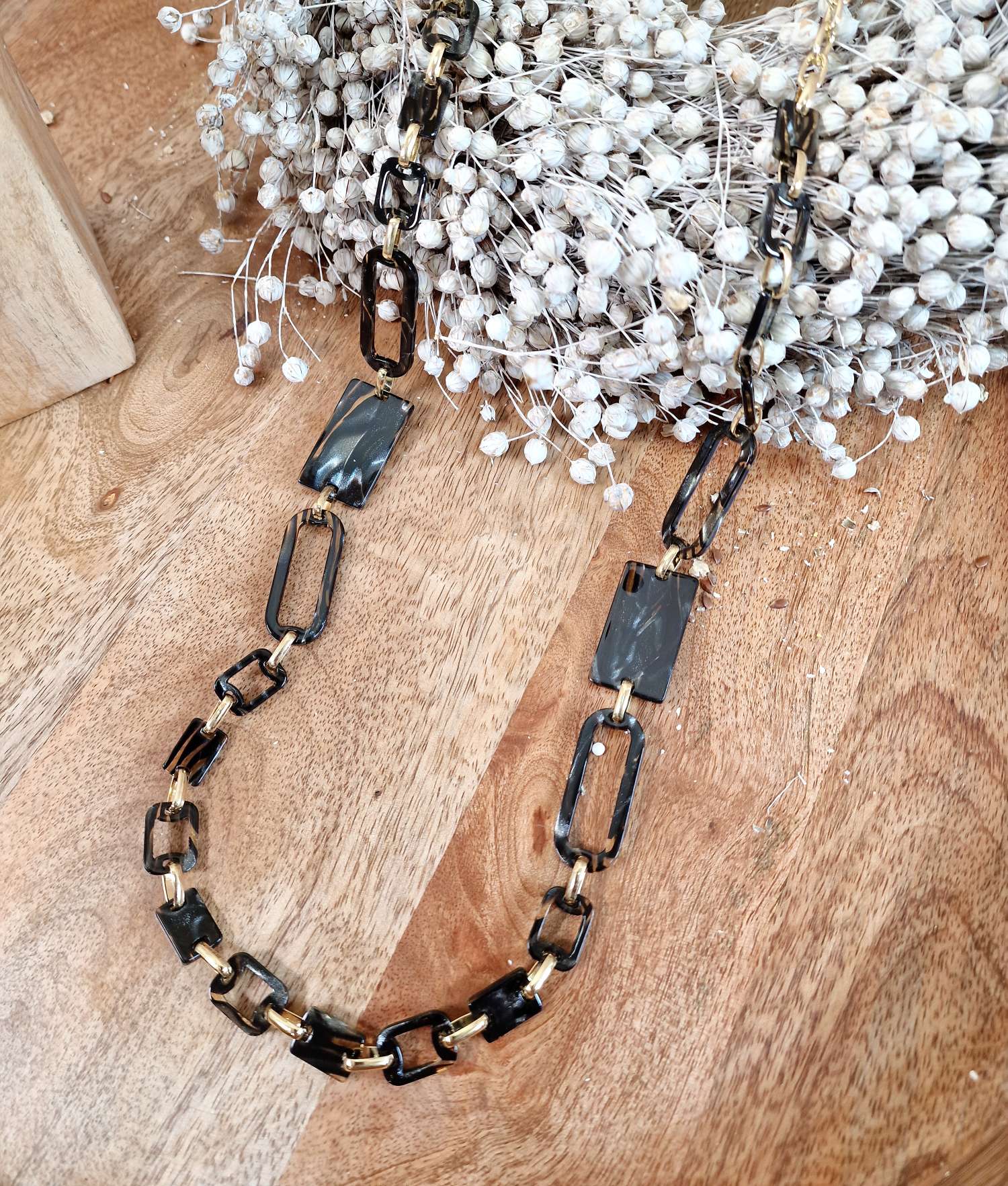 KETTE COSY SCHWARZ GLITTER Metall Goldfarbig Necklace Halskette