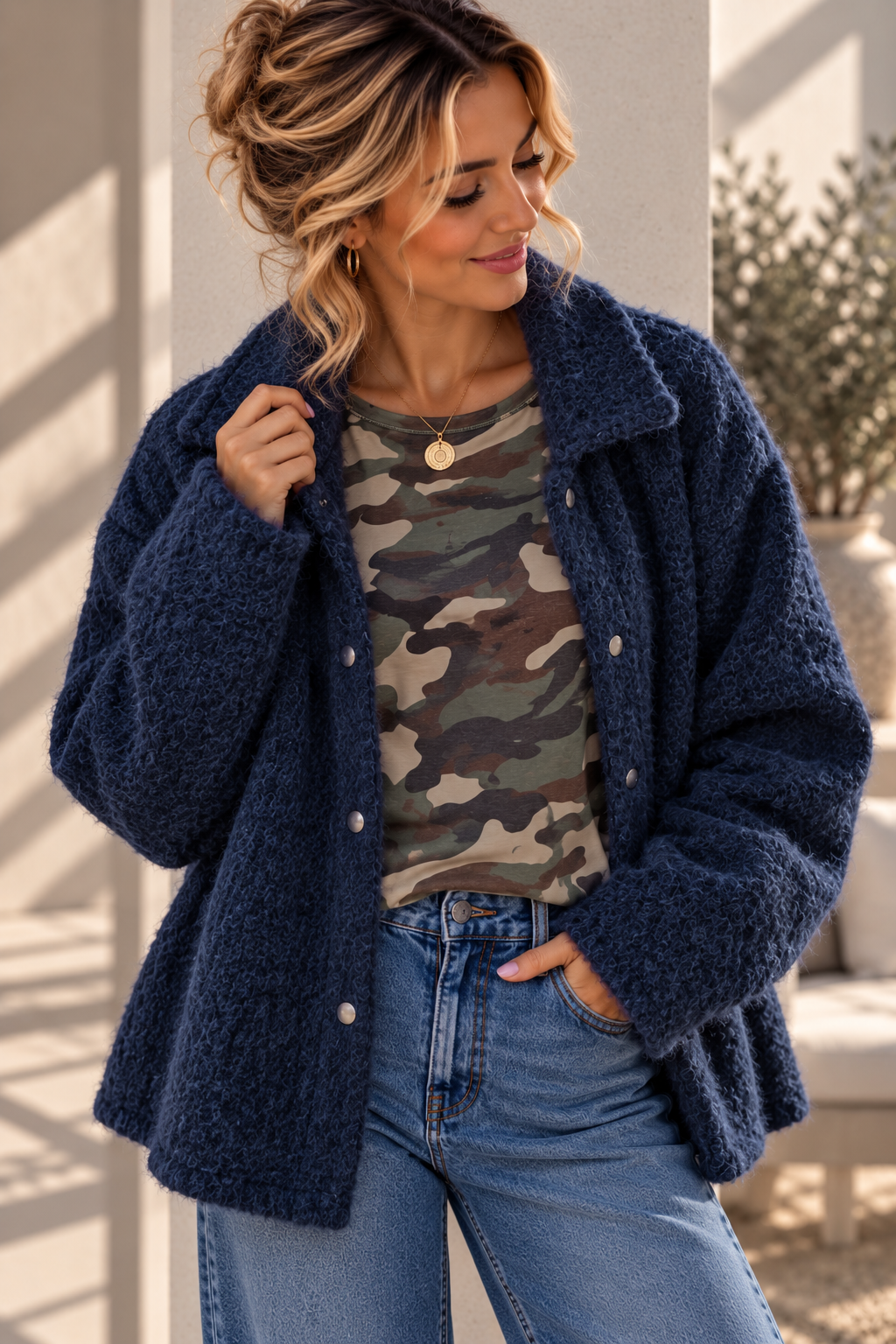 Hemdjacke No. JA014 | Flauschige Wolloptik | Made in Italy | Gr. 34–42