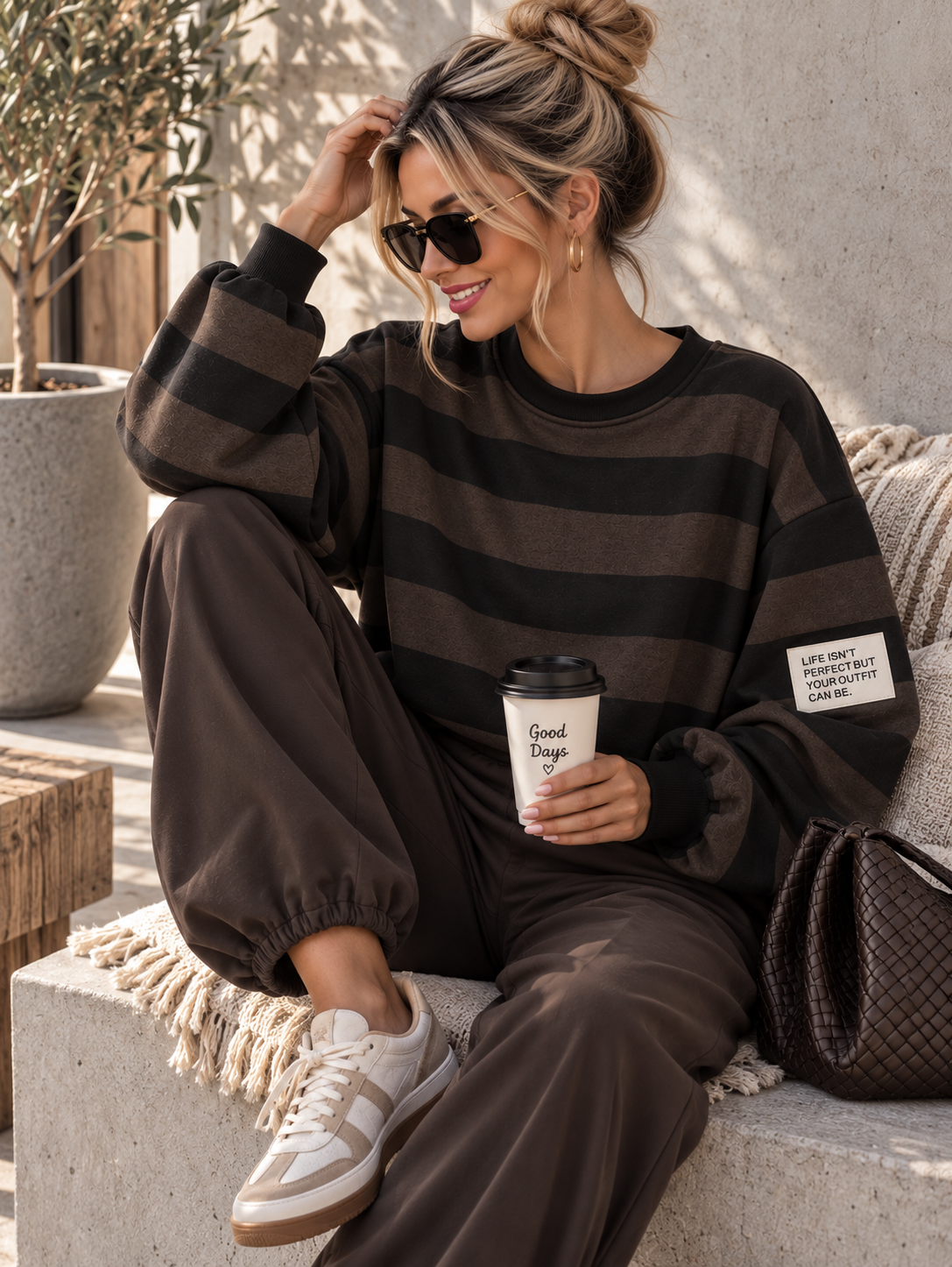 Baumwoll Stripe Love Sweater mit PATCH I SW0128 I 34-42 / Made in Italy