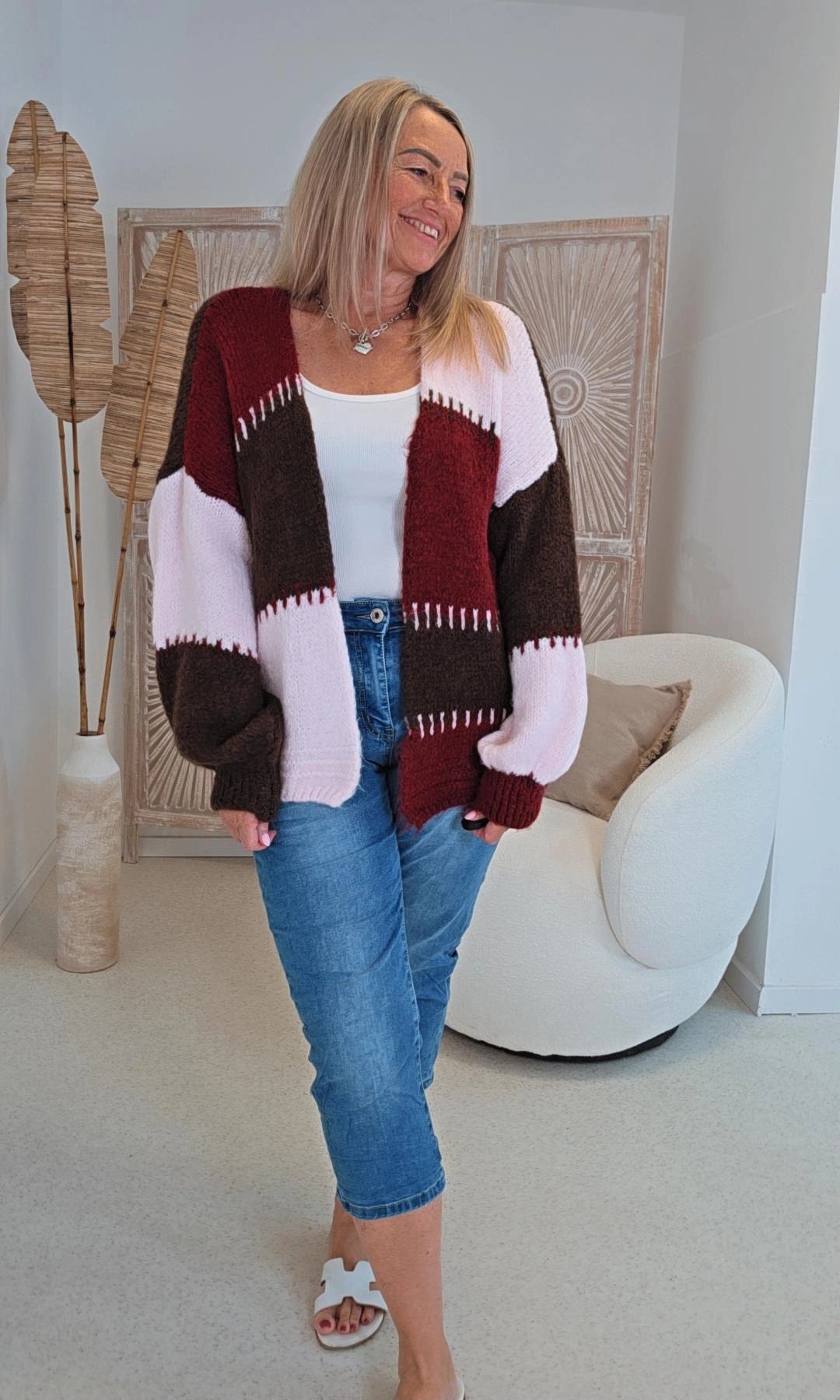 STRICKJACKE LESBOS BLOCKSTREIFEN 34-44 Made in Italy Strickjacke