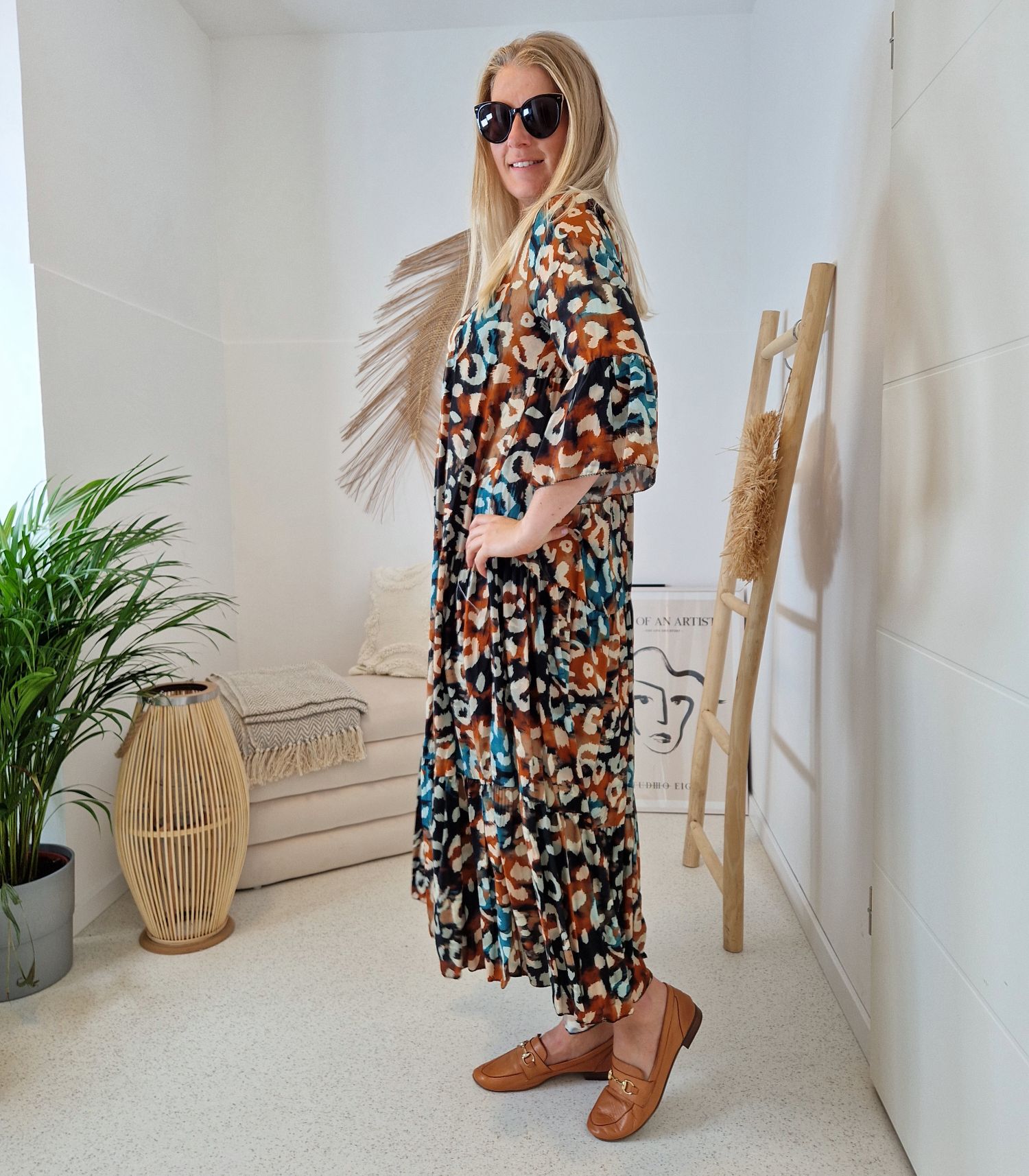 MAXI TUNIKA DRESS SAFARI PETROL 34-42 Made in Italy langes Kleid Hängerchen Tunikakleid MAXI TUNIKA DRESS SAFARI PETROL 34-42 Made in Italy langes Kleid Hängerchen Tunikakleid