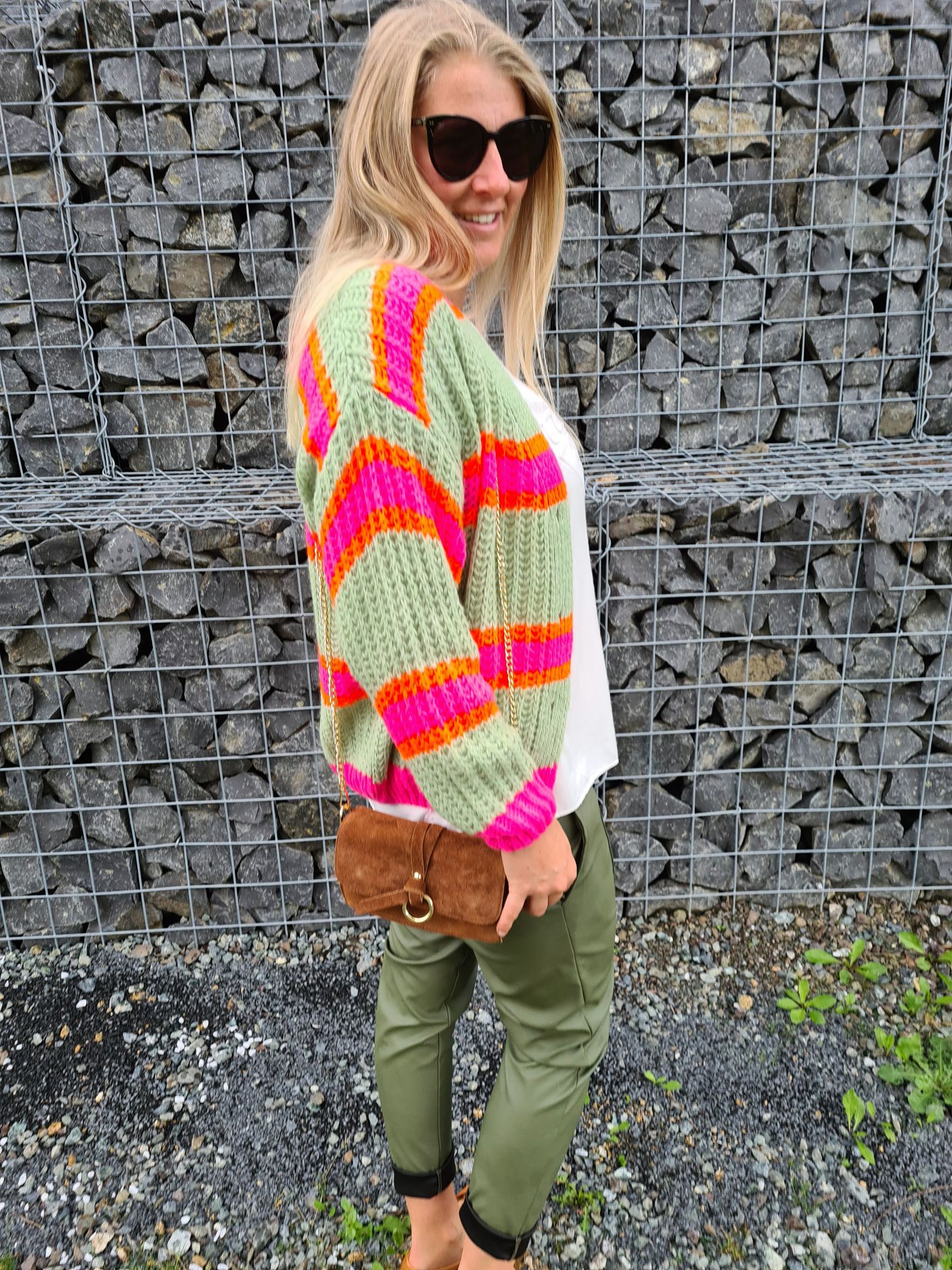 SHORT KNIT CARDIGAN MYKONOS STRIPES BUTTONS LIGHT GRÜN ORANGE PINK kurze Strick Jacke Made in Italy Streifen Knöpfe 34-42 SHORT KNIT CARDIGAN MYKONOS STRIPES BUTTONS LIGHT GRÜN ORANGE PINK kurze Strick Jacke Made in Italy Streifen Knöpfe 34-42