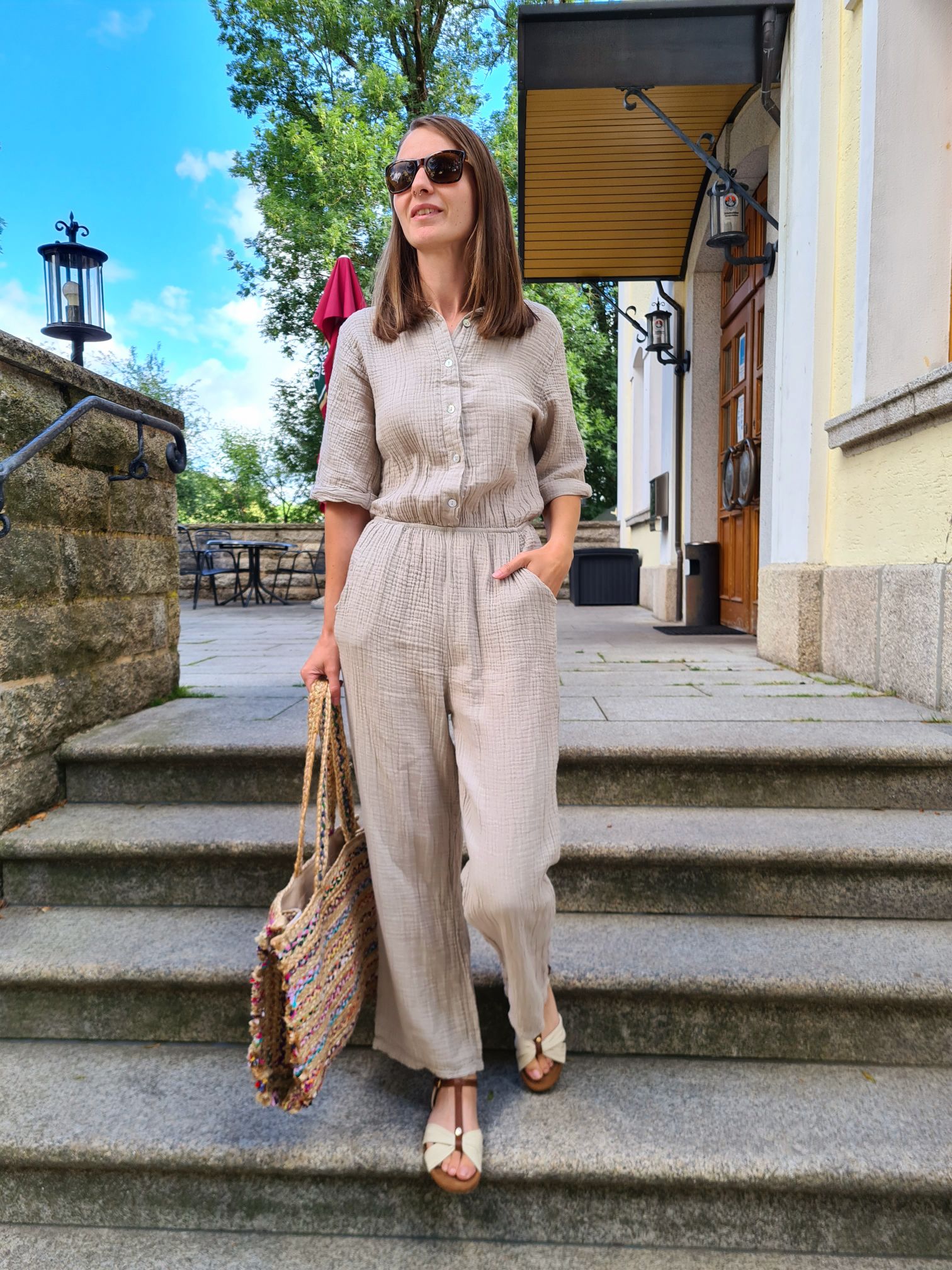 MUSSELIN JUMPSUIT CARLA BEIGE 34-40 Made in Italy Overall Zweiteiler MUSSELIN JUMPSUIT CARLA BEIGE 34-40 Made in Italy Overall Zweiteiler
