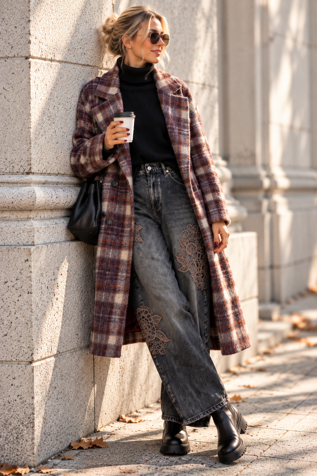 Oversize Karomantel MA0184 im kuscheligen Woll-Look  Made in Italy Gr 34-42