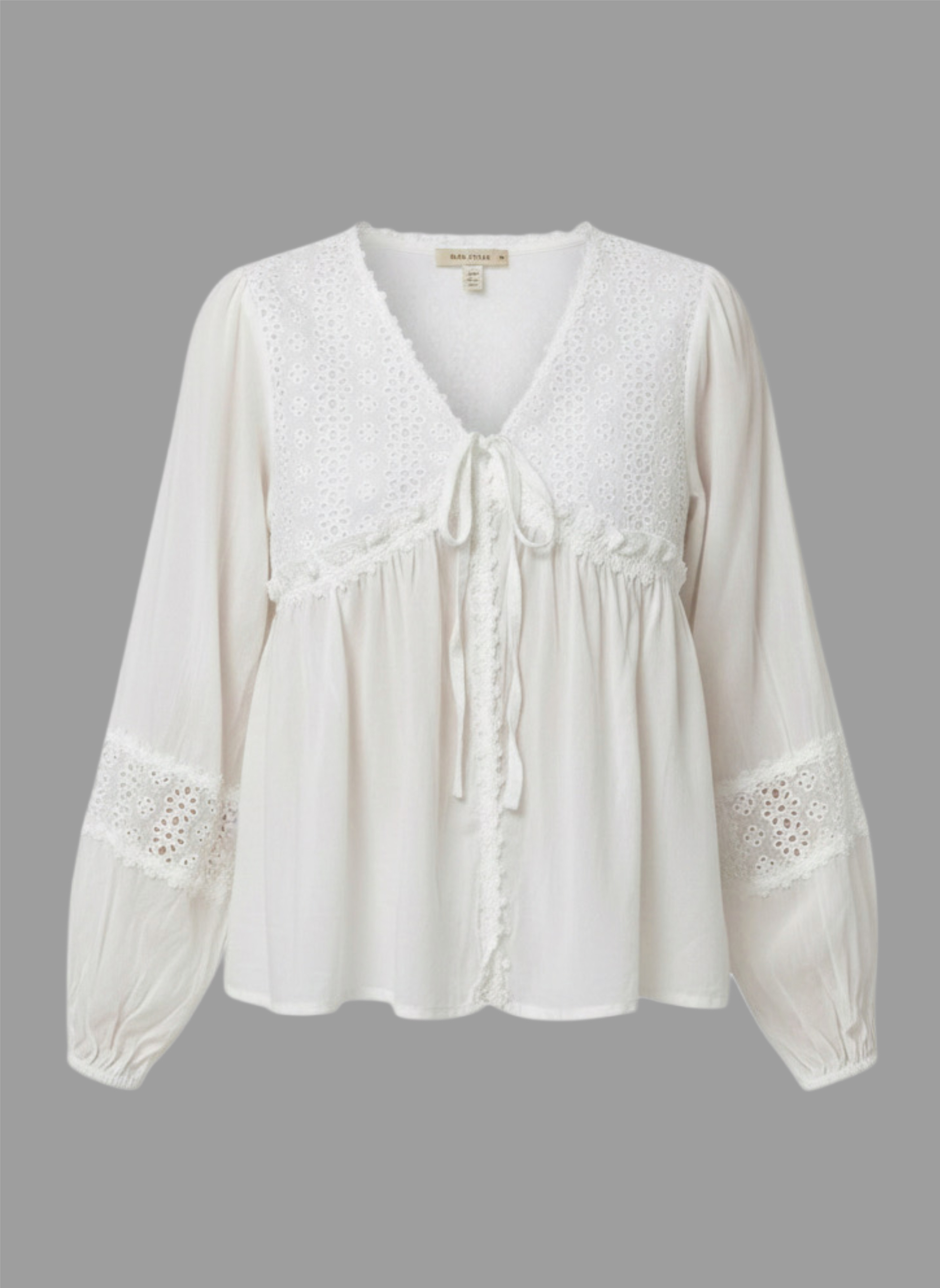 Romantische Baumwollbluse LOUISA WHITE mit Spitzen-Details Größenartikel