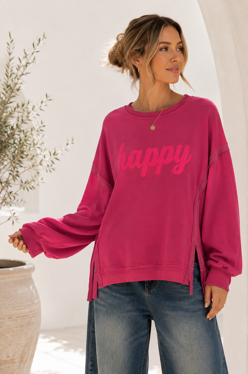 Sweatshirt Nives – Happy Vibes im lässigen Oversize-Look Made in Italy 34-48