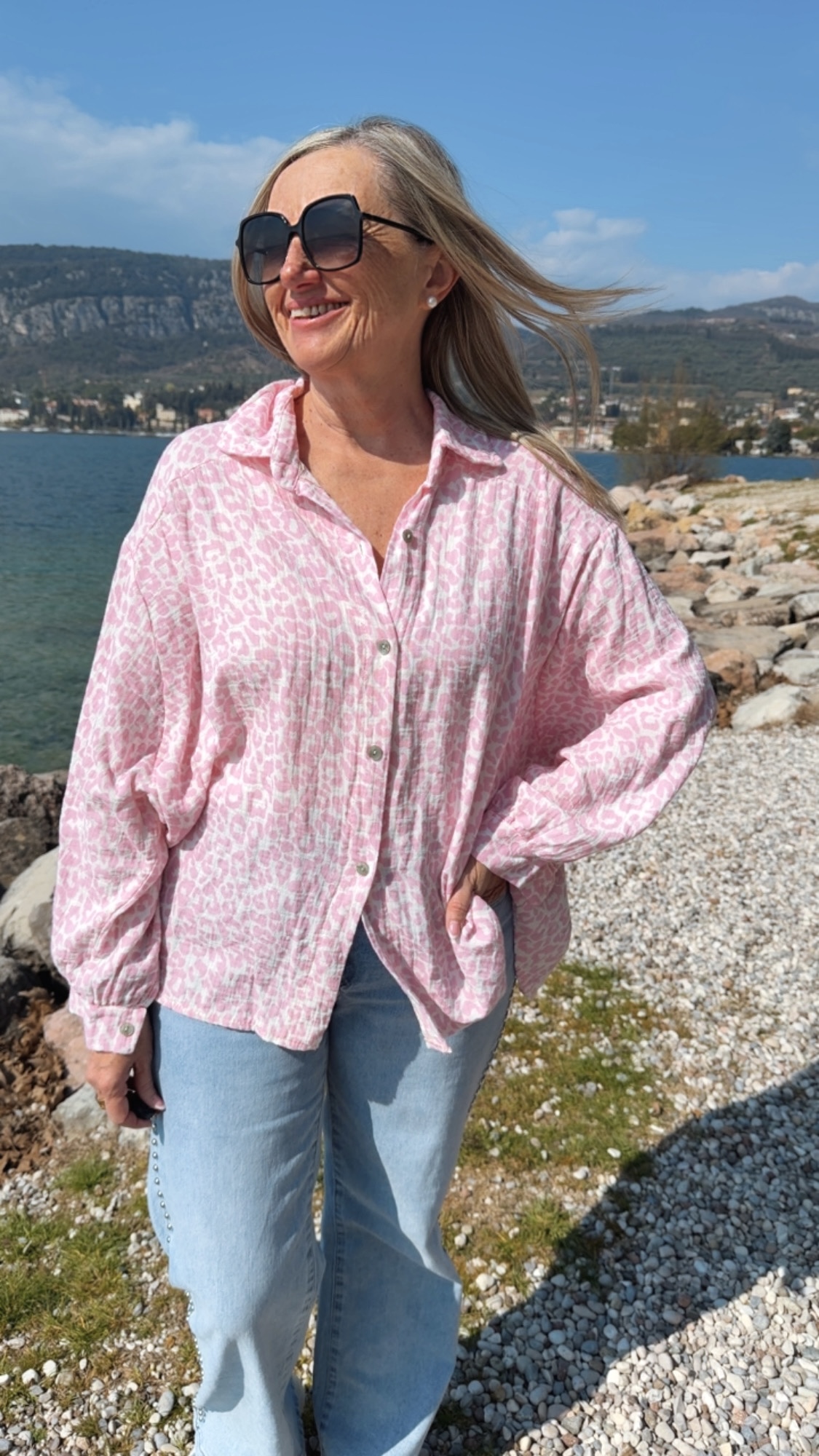 MUSSELIN BLUSE MEGAN LEO KURZ Made in Italy 34-44/46