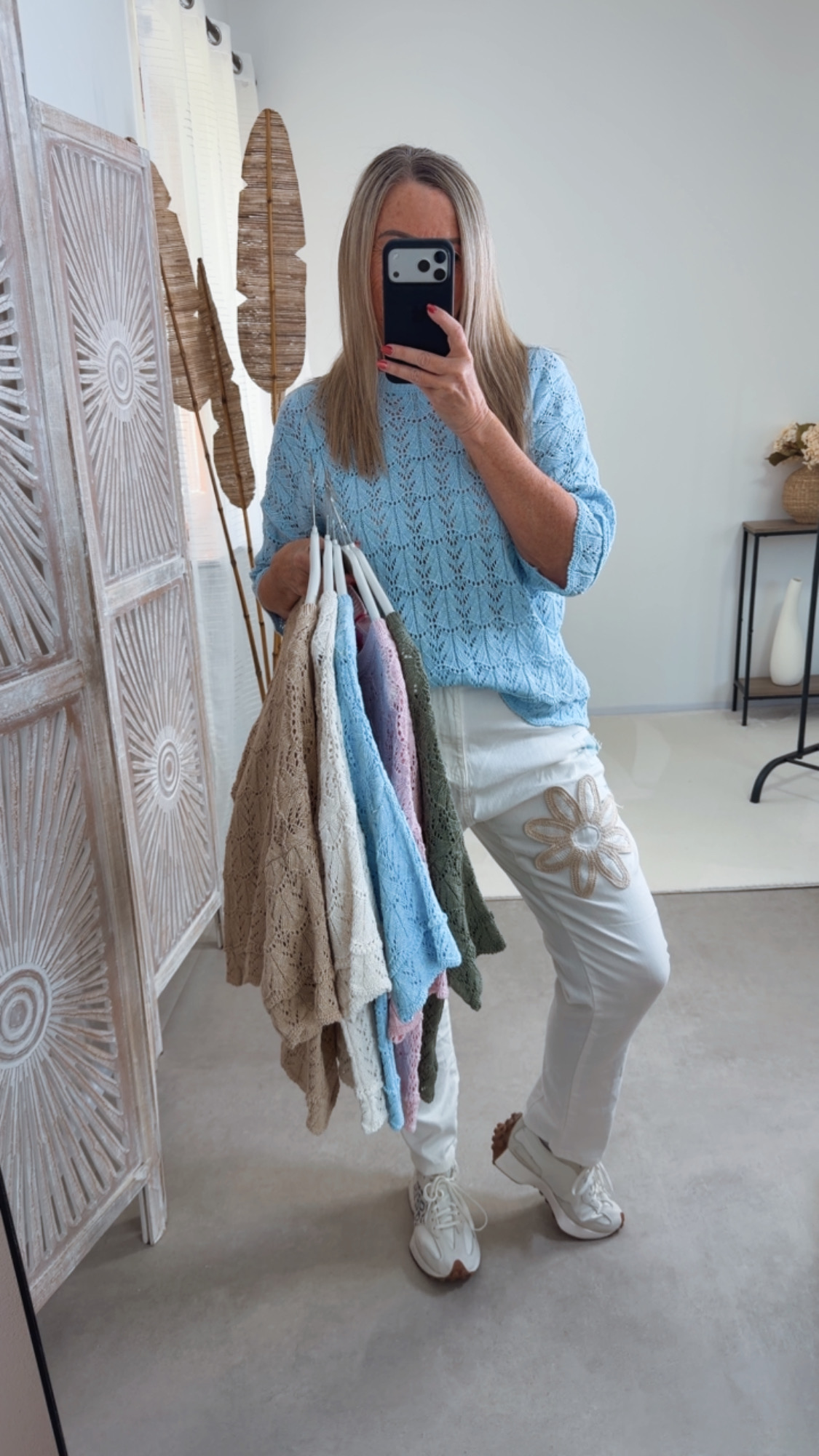 Strickshirt Lochmuster Fili Uni Made in Italy 34-42 Kurzarm Pullover