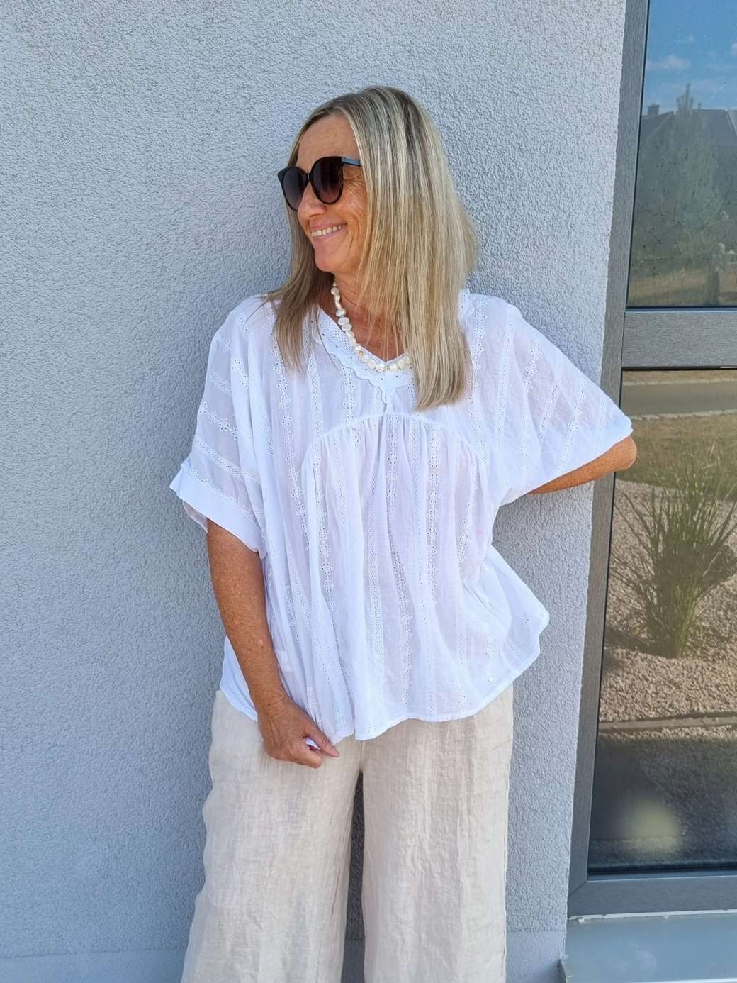 BLUSE TIANA WEISS 34-42 Made in Italy Oversize Tunika Shirt BLUSE TIANA WEISS 34-42 Made in Italy Oversize Tunika Shirt