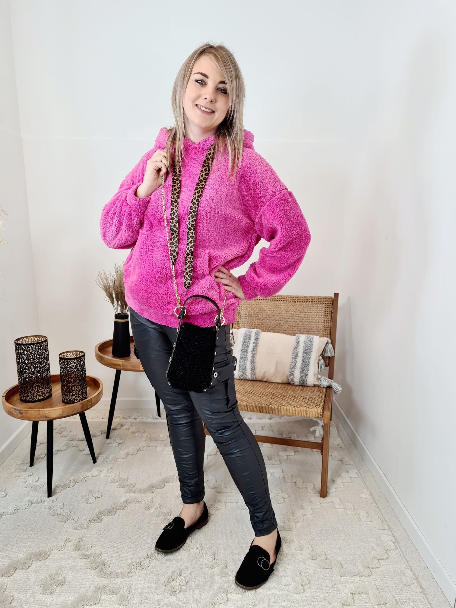 HOODIE ROSIE TEDDY PINK Sweater Kapuze Made in Italy 34-42 Longsleeve Pullover LEO versch. Farben HOODIE ROSIE TEDDY PINK Sweater Kapuze Made in Italy 34-42 Longsleeve Pullover LEO versch. Farben
