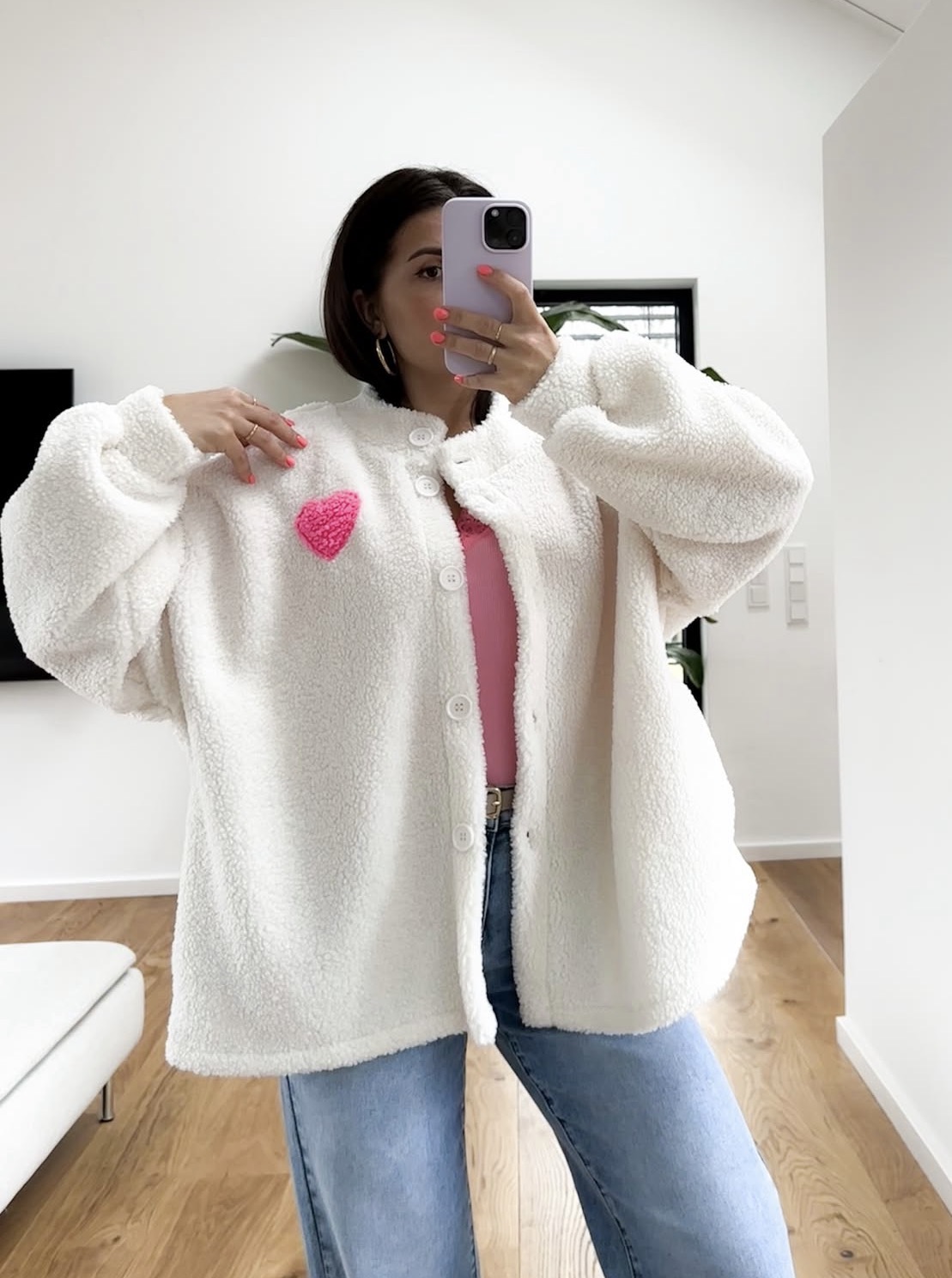 OVERSIZE TEDDY JACKE JANNIKA LEO HEART Made in Italy 36-44/46