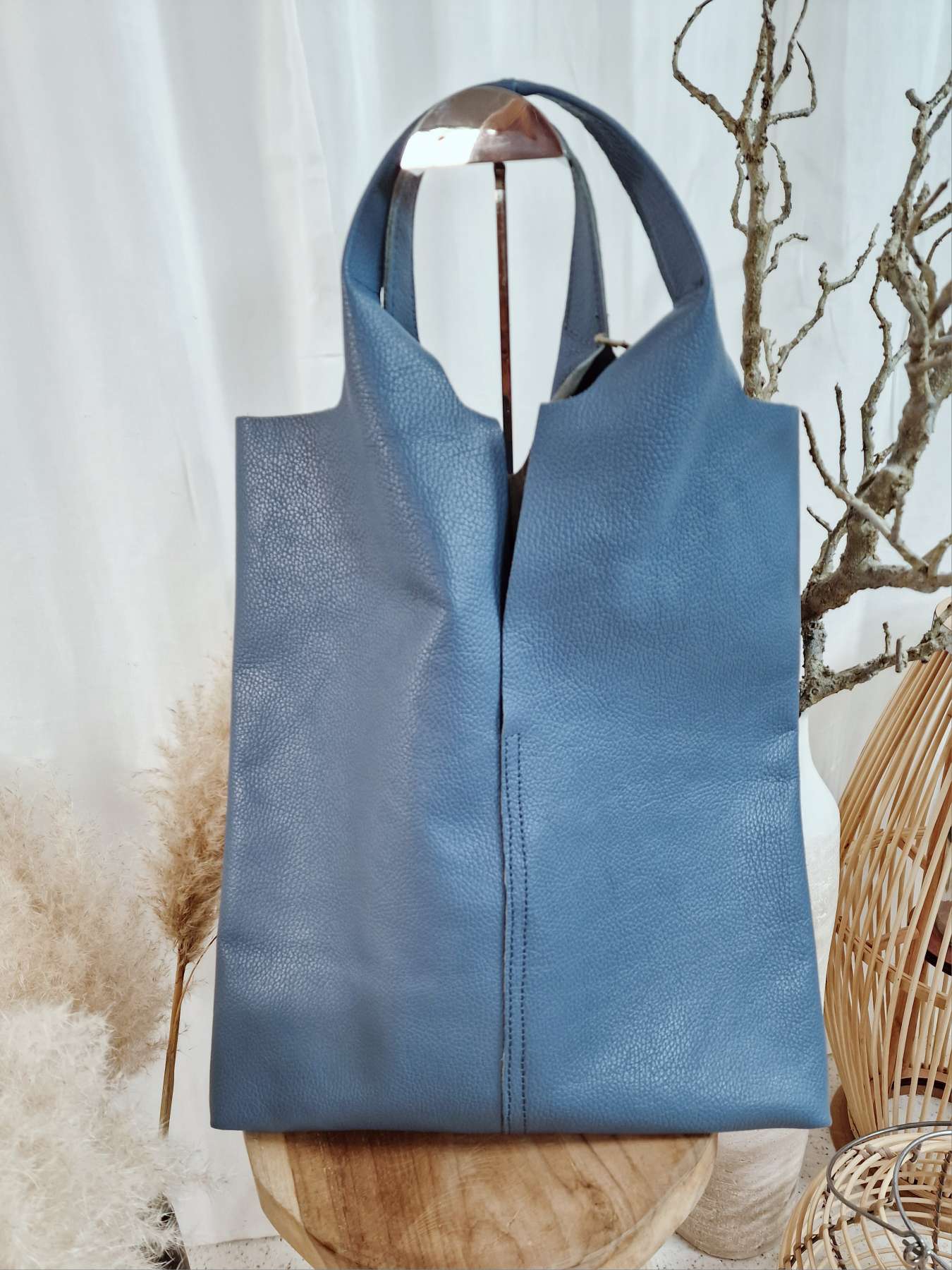 LEDER SHOPPER ADAM JEANSBLAU Made in Italy Echtleder Tasche Schultertasche versch. Farben