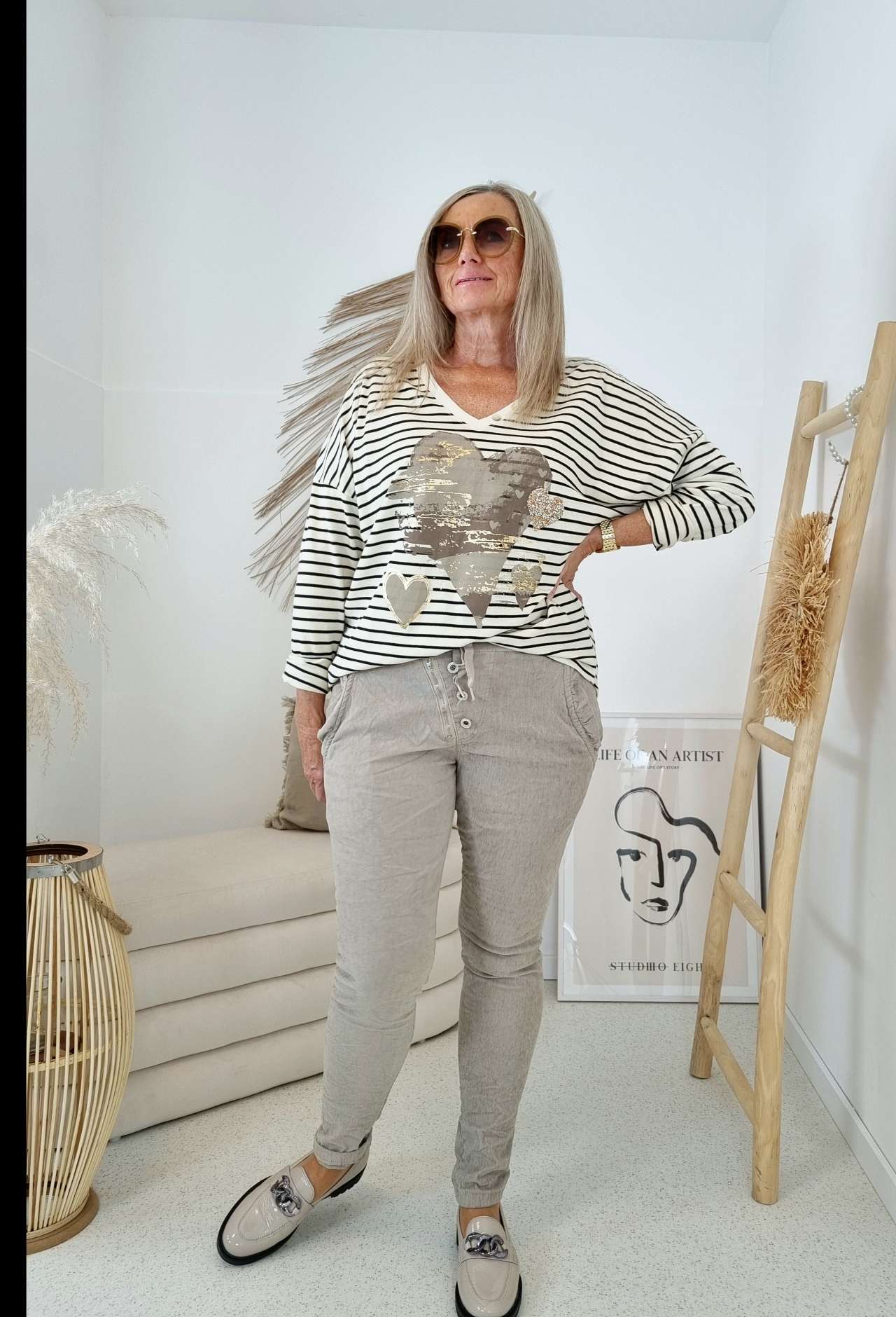 LONGSLEEVE SHIRT DANA SMALL STRIPES CREME 34-42 Made in Italy Langarm Pullover LONGSLEEVE SHIRT DANA SMALL STRIPES CREME 34-42 Made in Italy Langarm Pullover