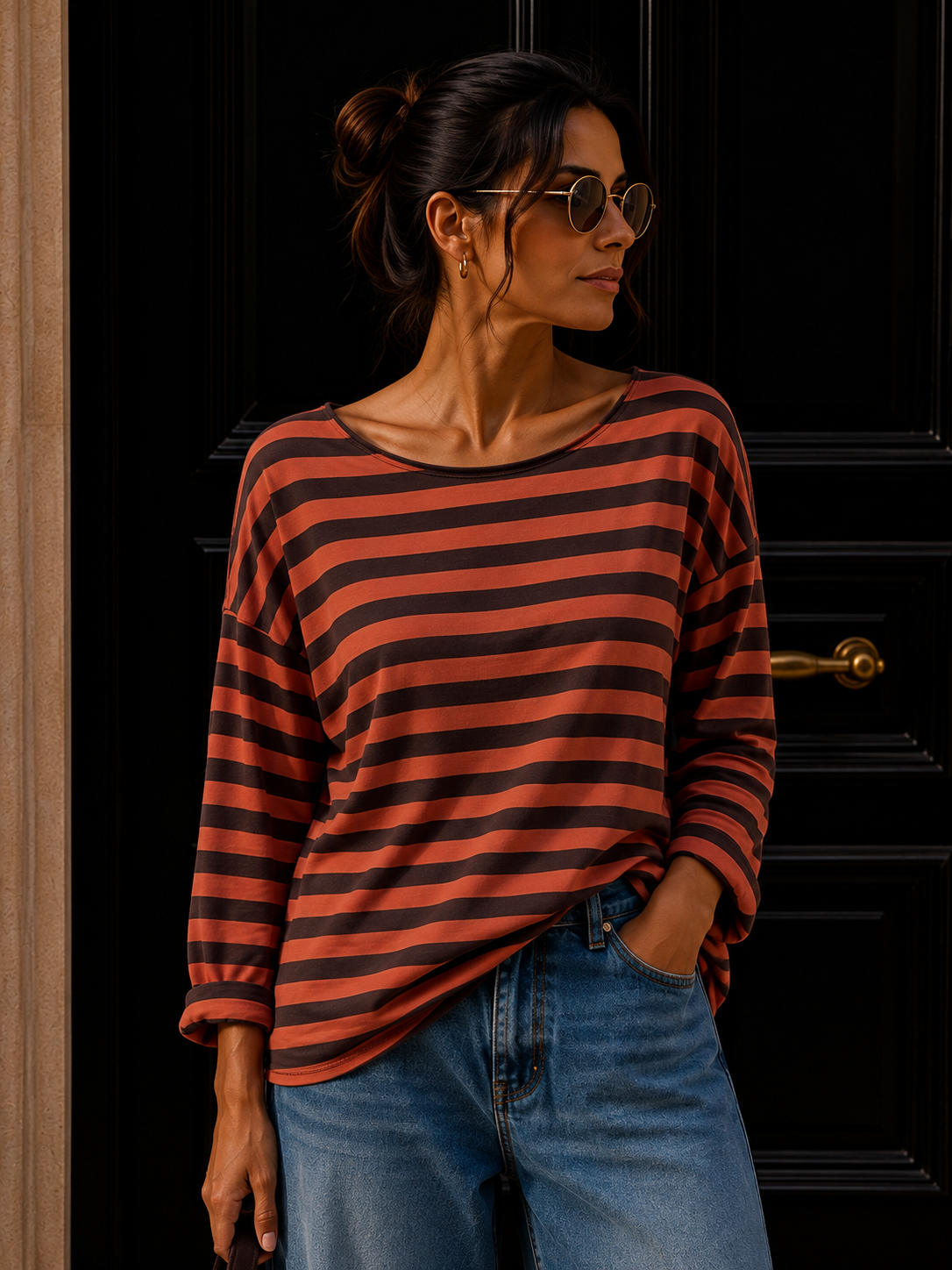 Longsleeve mit Streifen I LS0039 I Made in Italy 34-42
