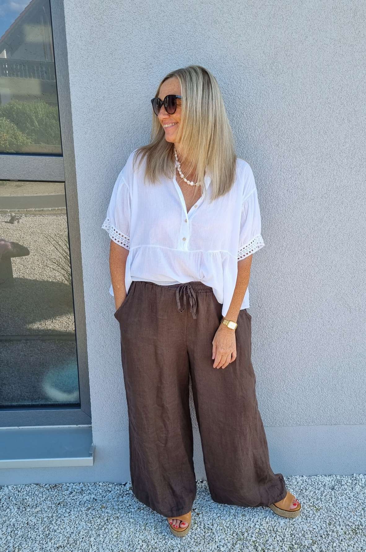 LINEN MARLENE PANT BRIGITTE BRAUN Pocket 34-42 Made in Italy weite Leinen Hose mit Taschen LINEN MARLENE PANT BRIGITTE BRAUN Pocket 34-42 Made in Italy weite Leinen Hose mit Taschen