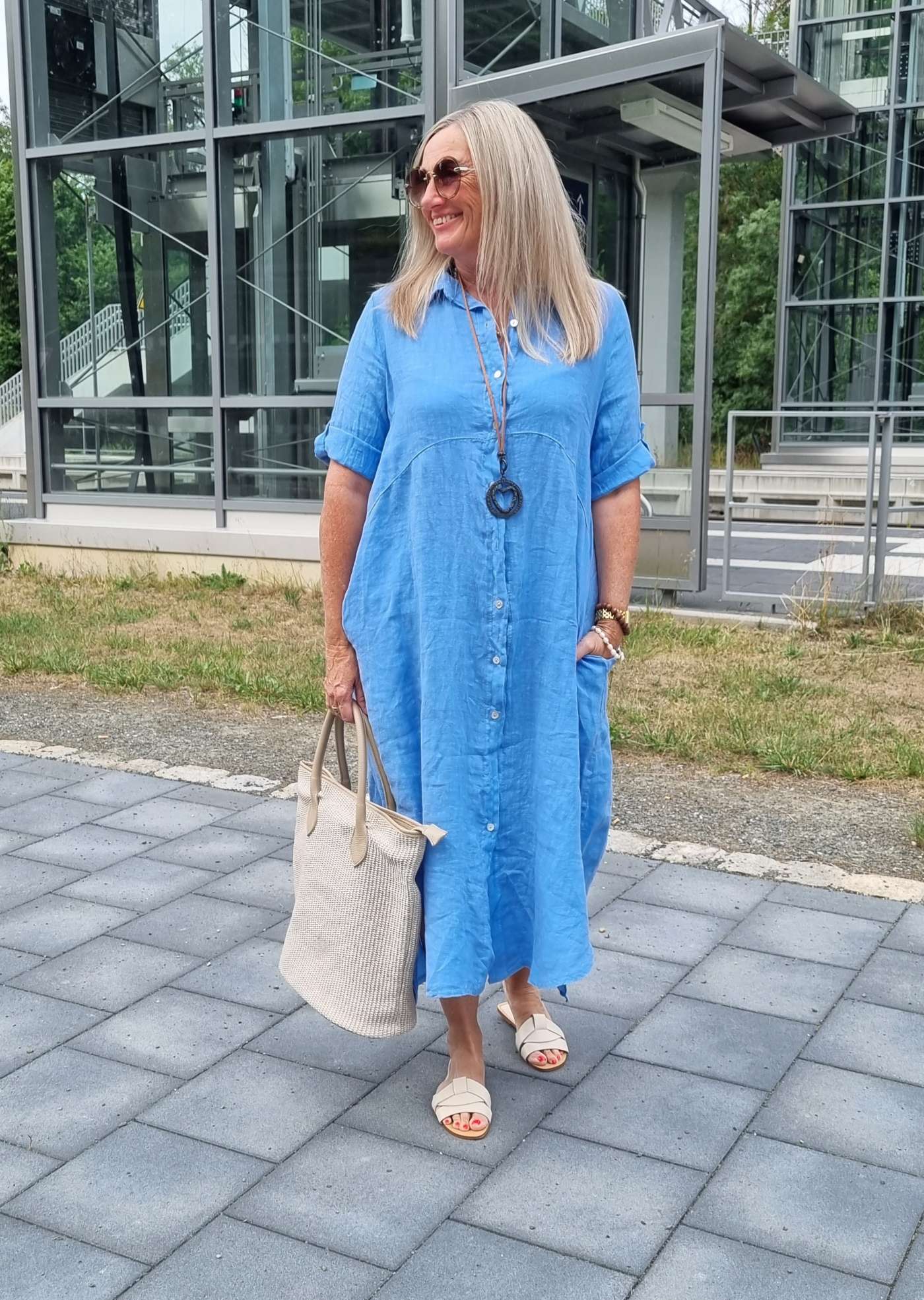 LINEN DESS WILMA DENIM BLAU 34-42 Made in Italy Leinen Kleid Long Bluse Mantel LINEN DESS WILMA DENIM BLAU 34-42 Made in Italy Leinen Kleid Long Bluse Mantel