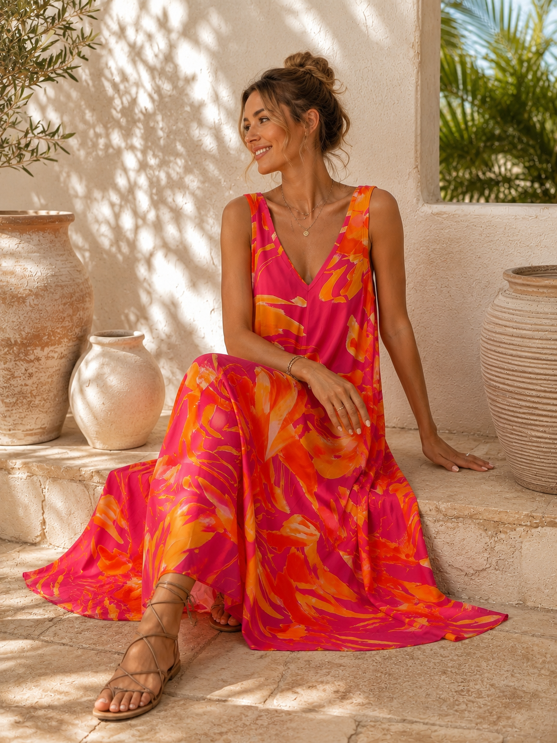 Maxi-Kleid Abeni Blumenprint Made in Italy 34-42/44