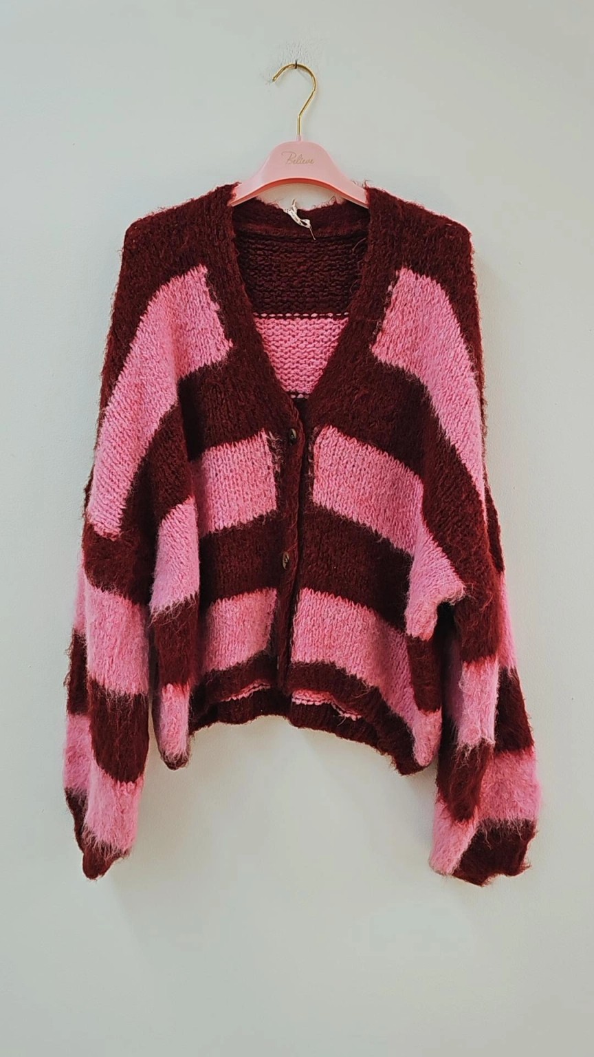 Kuschelige Strickjacke SJ0083 – Blockstreifen Made in Italy Gr. 34-42 Strick Cadigan