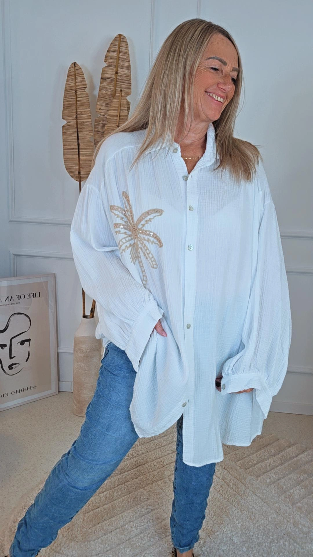 TRENDIGE MUSSELIN BLUSE PALM SPRINGS Made in Italy 34-46