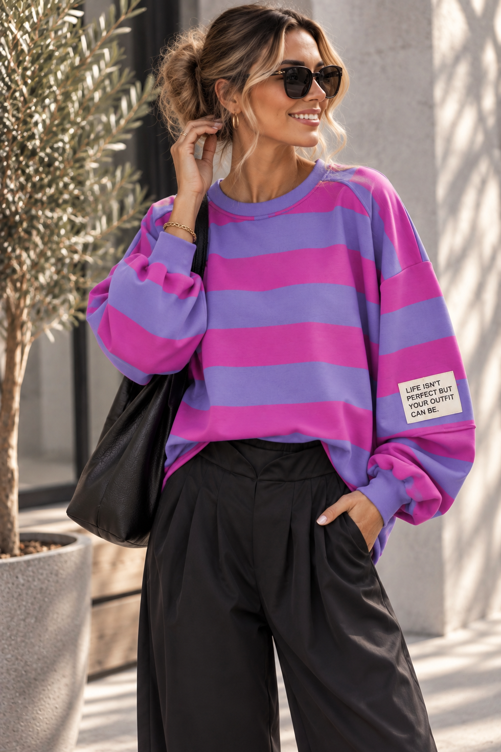 Baumwoll Stripe Love Sweater mit PATCH I SW0128 I 34-42 / Made in Italy