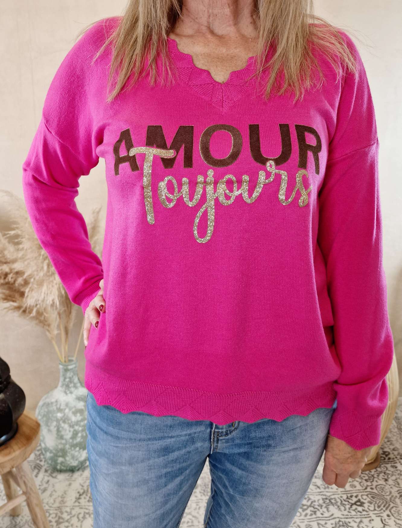 LONGSLEEVE SHIRT AMOUR TOUJORS PINK 34-42Made in Italy Langarm Pullover Oversize