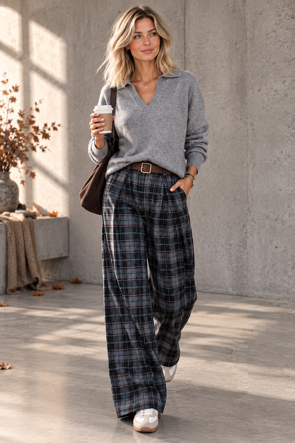 Flanell-Karohose mit Gürtel I H0143 I 34-42 I Made in Italy
