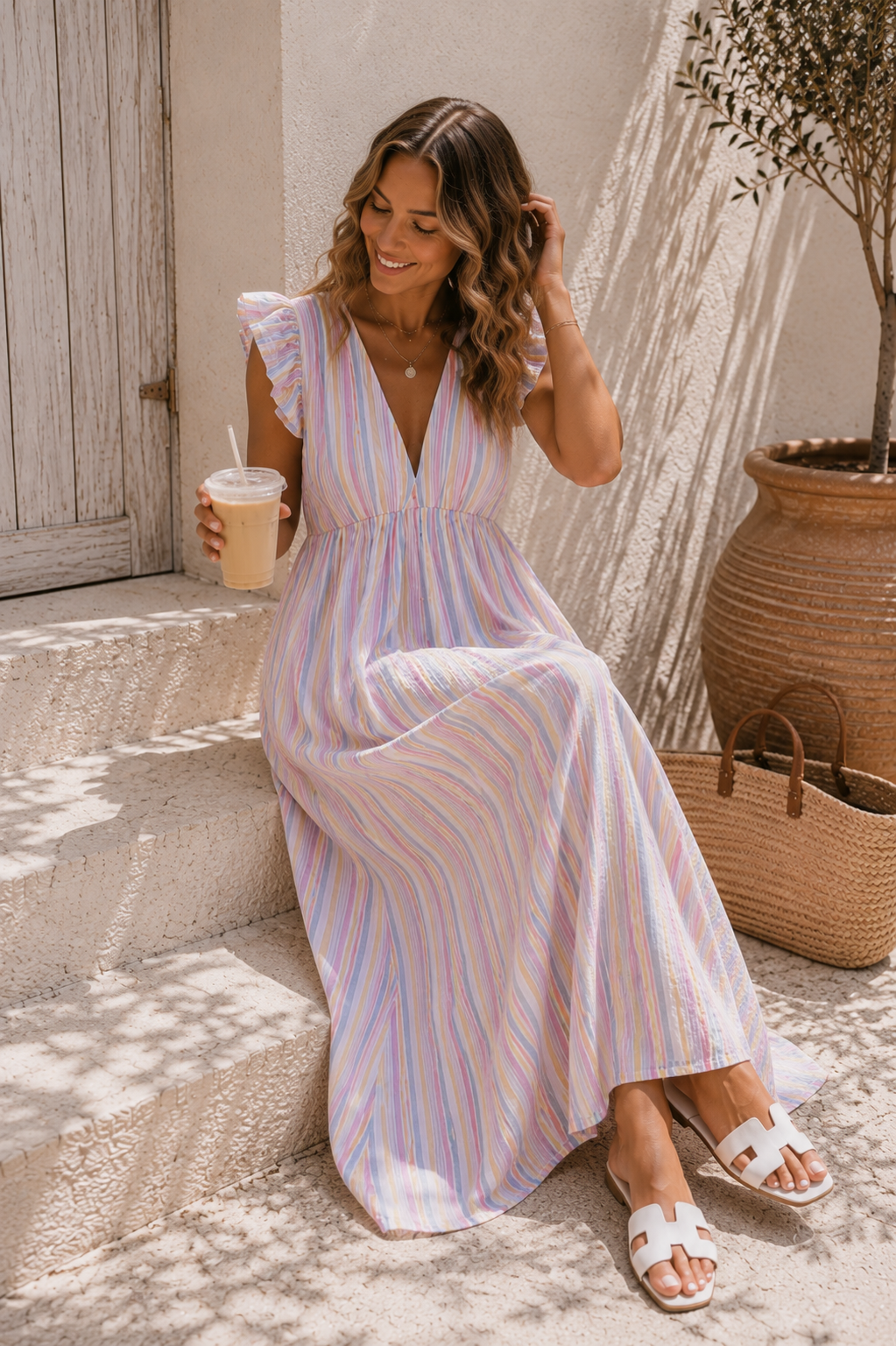 MUSSELIN KLEID ZOE STRIPES 34 - 42 Made in Italy ärmellos Rüsche