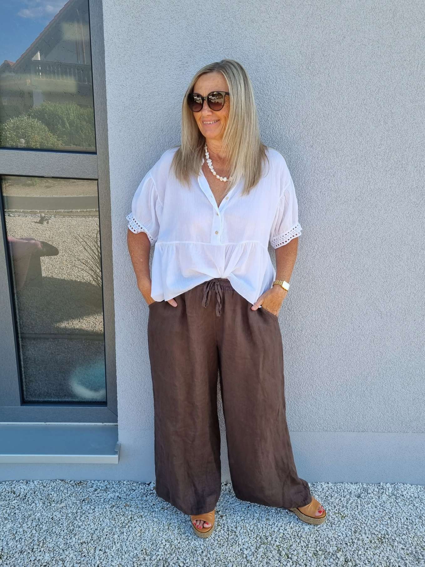 LINEN MARLENE PANT BRIGITTE BRAUN Pocket 34-42 Made in Italy weite Leinen Hose mit Taschen LINEN MARLENE PANT BRIGITTE BRAUN Pocket 34-42 Made in Italy weite Leinen Hose mit Taschen