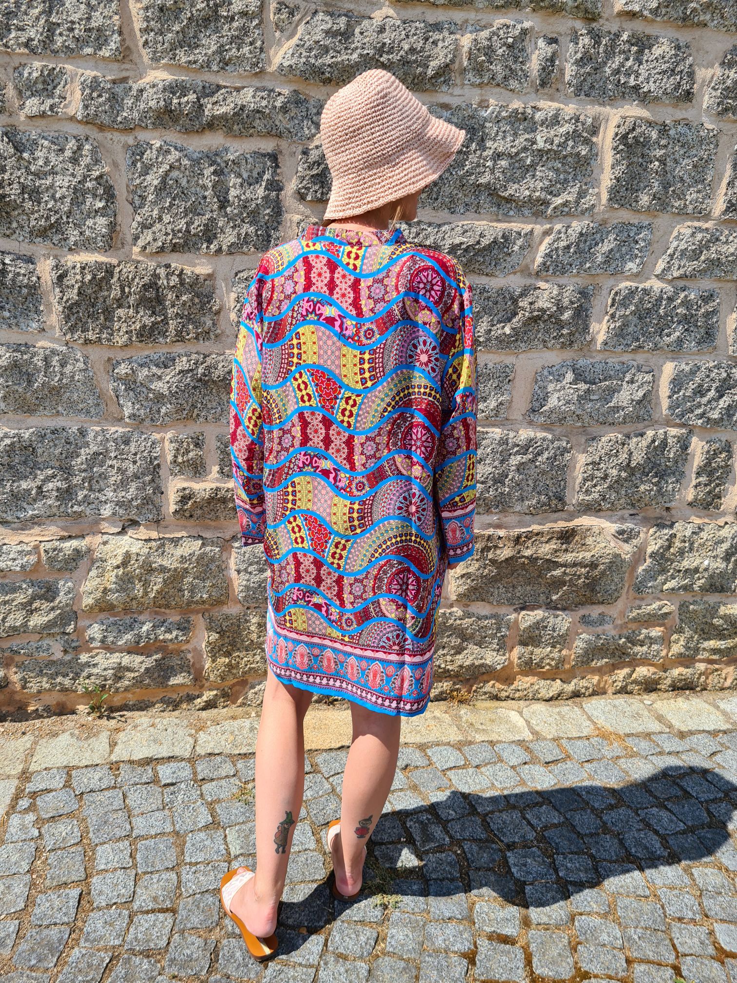SHORT SILK DRESS GREECE BLAU BUNT 34-38/40 Italy Style Seide Kleid #DE-901 SHORT SILK DRESS GREECE BLAU BUNT 34-38/40 Italy Style Seide Kleid #DE-901